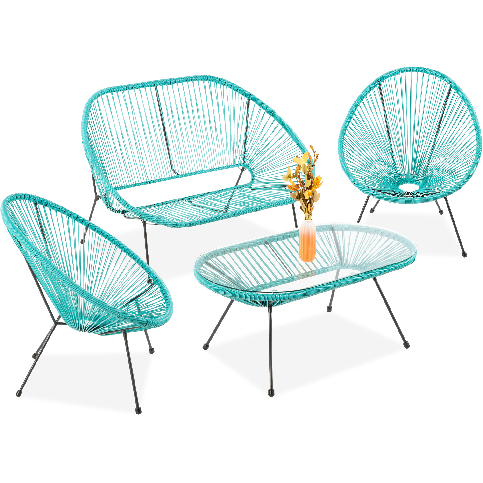Best Choice Products 4-Piece All-Weather Acapulco Conversation Set, Outdoor Patio Furniture w/ Glass Top Table Teal - Teal