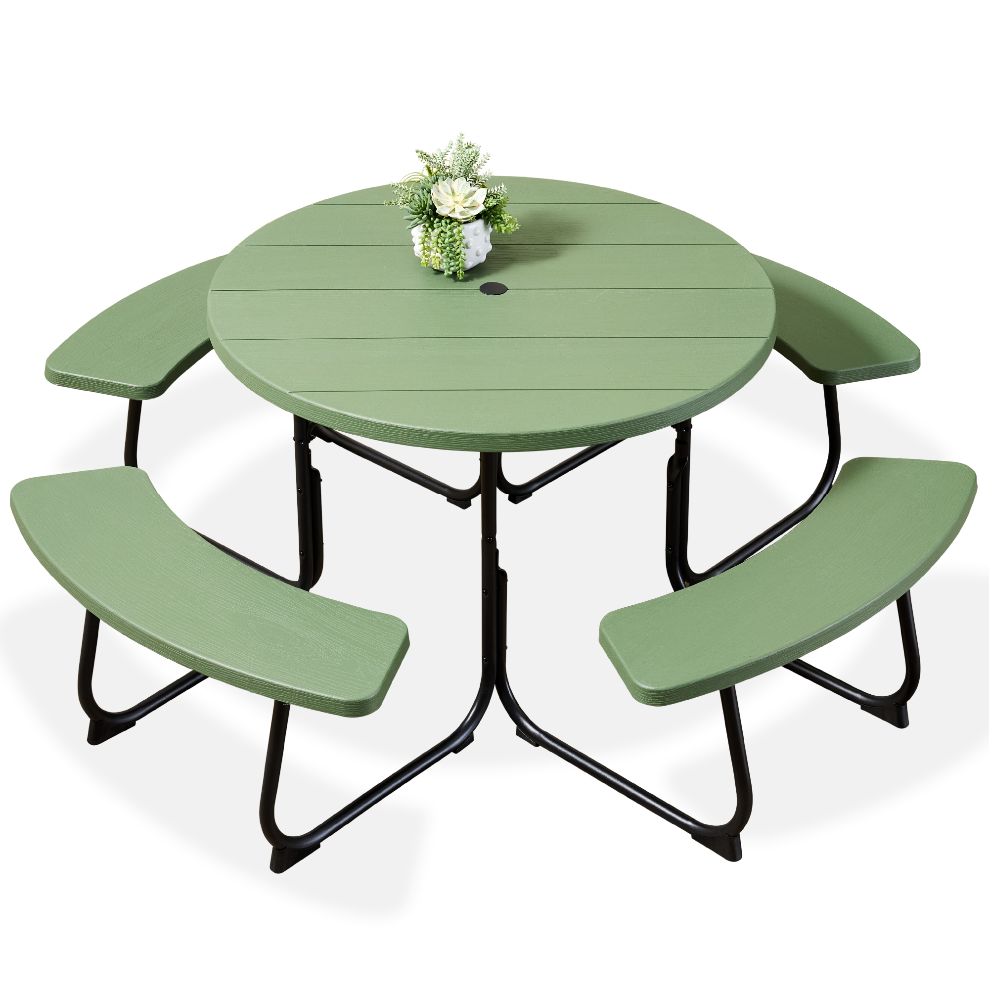 8-Person Circular Outdoor Picnic Table w/ 4 Benches, Umbrella Hole, 2000lb Capacity - Green - Best Choice Products Online
