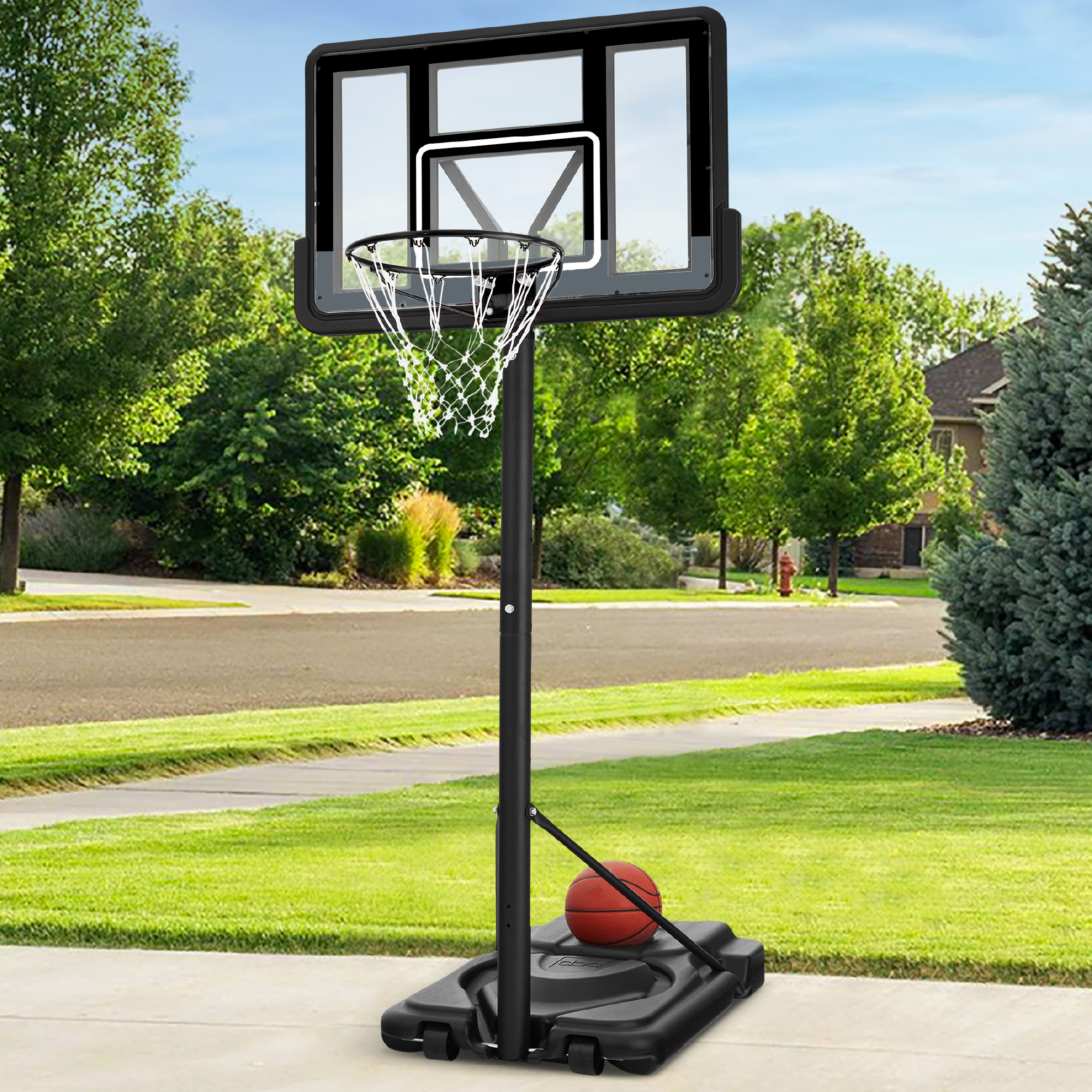 Regulation-Size Adjustable Basketball Hoop, Portable Sport System w/ Fillable Base, 2 Wheels - Black/Gray - Best Choice Products Online