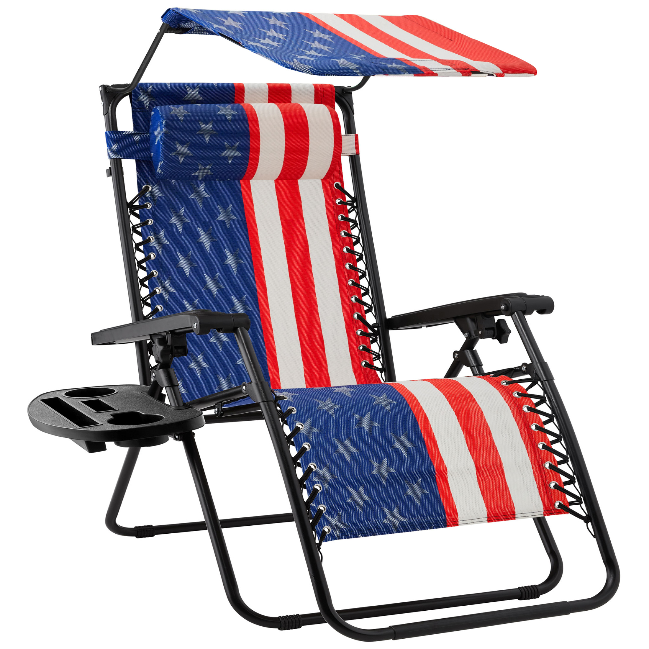 Folding Zero Gravity Chair, Patio Lounge Recliner w/ Canopy Shade, Headrest, Side Tray - American Flag - Best Choice Products Online