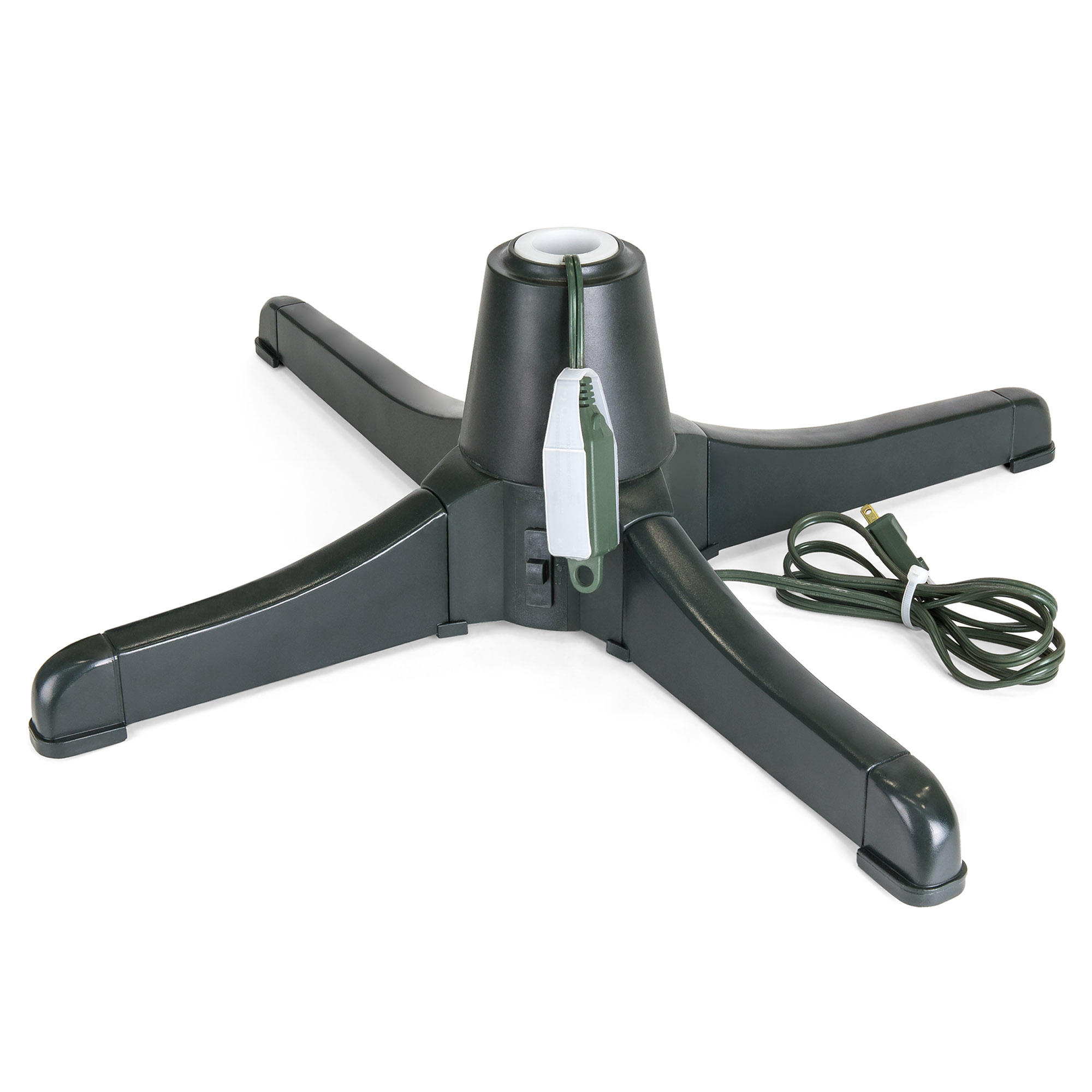 Tree Stands - 360-Degree Rotating Christmas Tree Stand w/ 3 Settings, 3 Outlets - Black