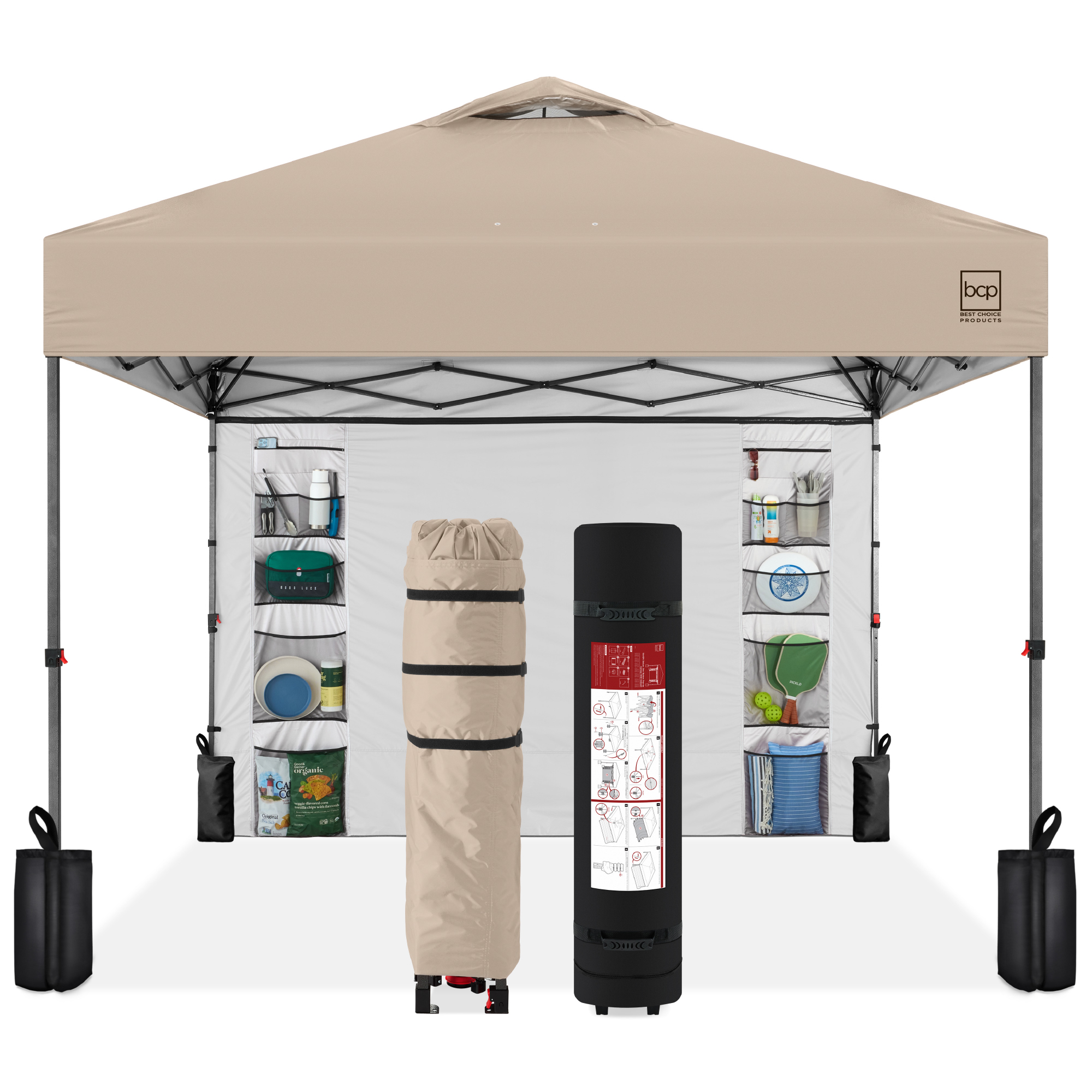 10x10ft Easy Setup Pop Up Canopy, Portable Tent w/ Side Wall, 1-Button Push, Case - Sand - Best Choice Products Online