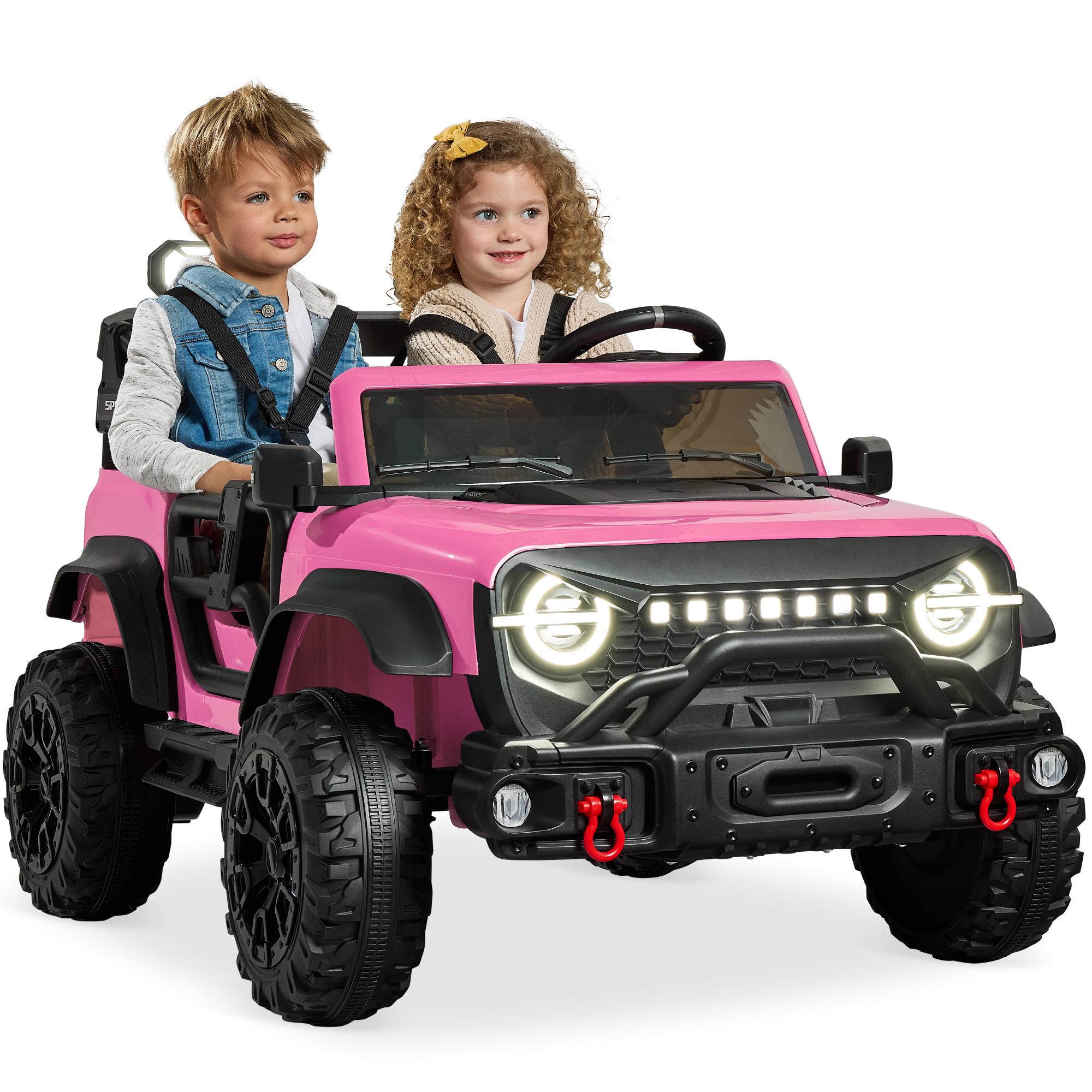 Kids 24V 2-Seater Electric Ride-On Car Truck w/ Parent Control, Bluetooth, LED Lights - Pink - Best Choice Products Online