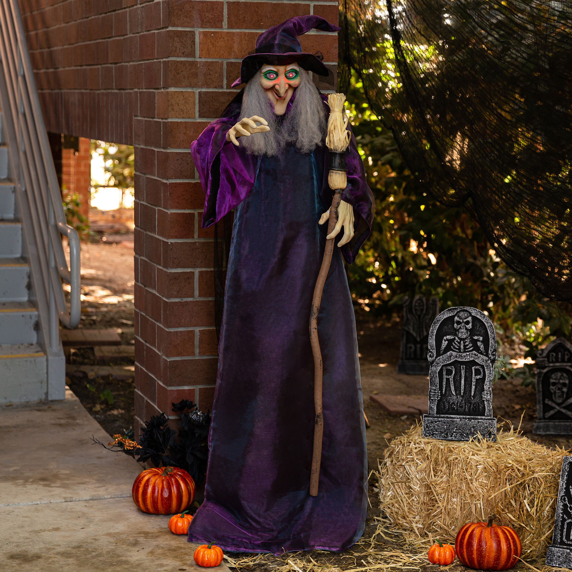 Wicked Wanda Halloween Scary Witch Animatronic w/ Haunting Sounds & Phrases, LED Eyes, Sound & Motion Activated - 5.4ft - Best Choice Products Online