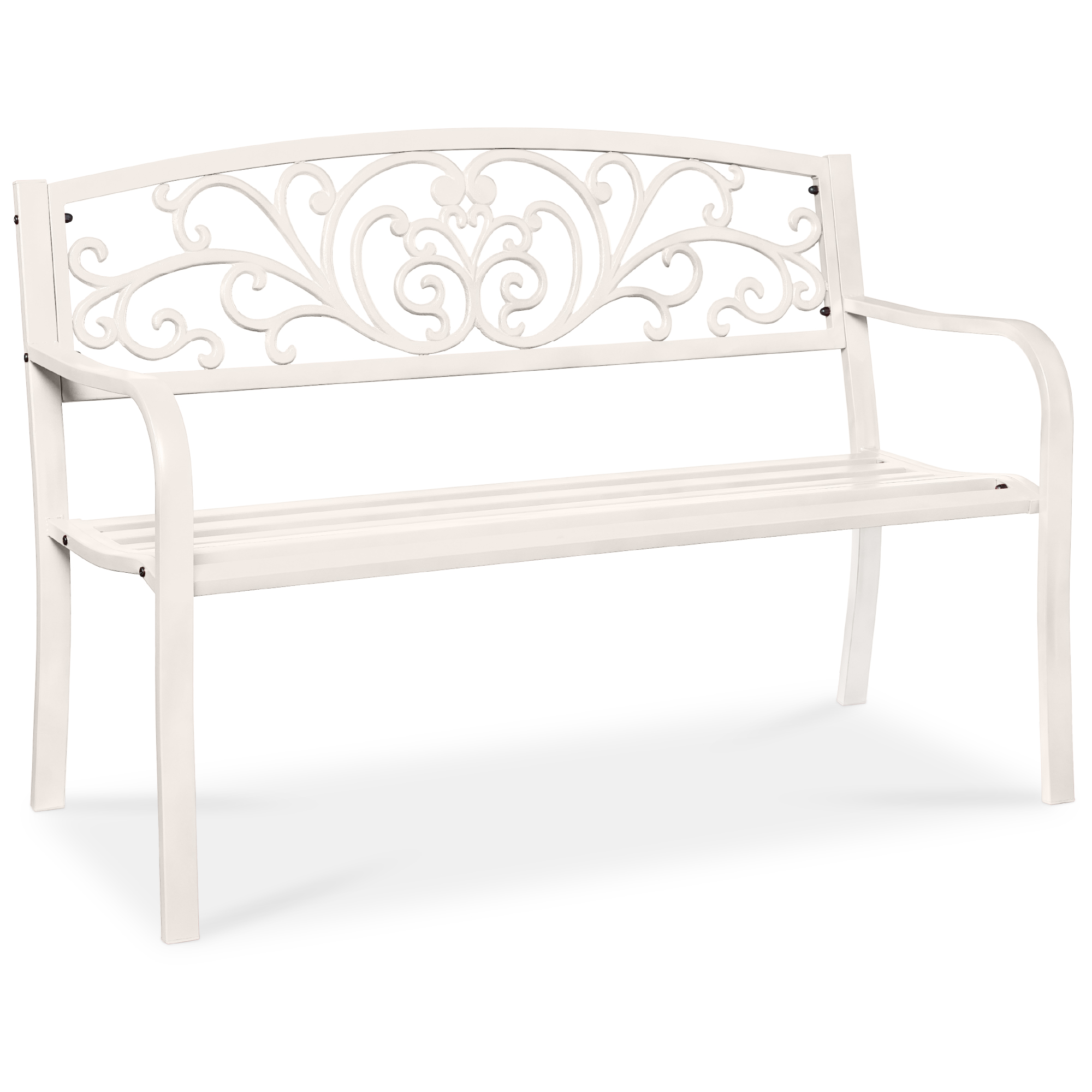 50in Outdoor Patio Garden Bench, Park Yard Furniture Porch Chair w/ Steel Frame, Slatted Seat, Floral Design - White - Best Choice Products