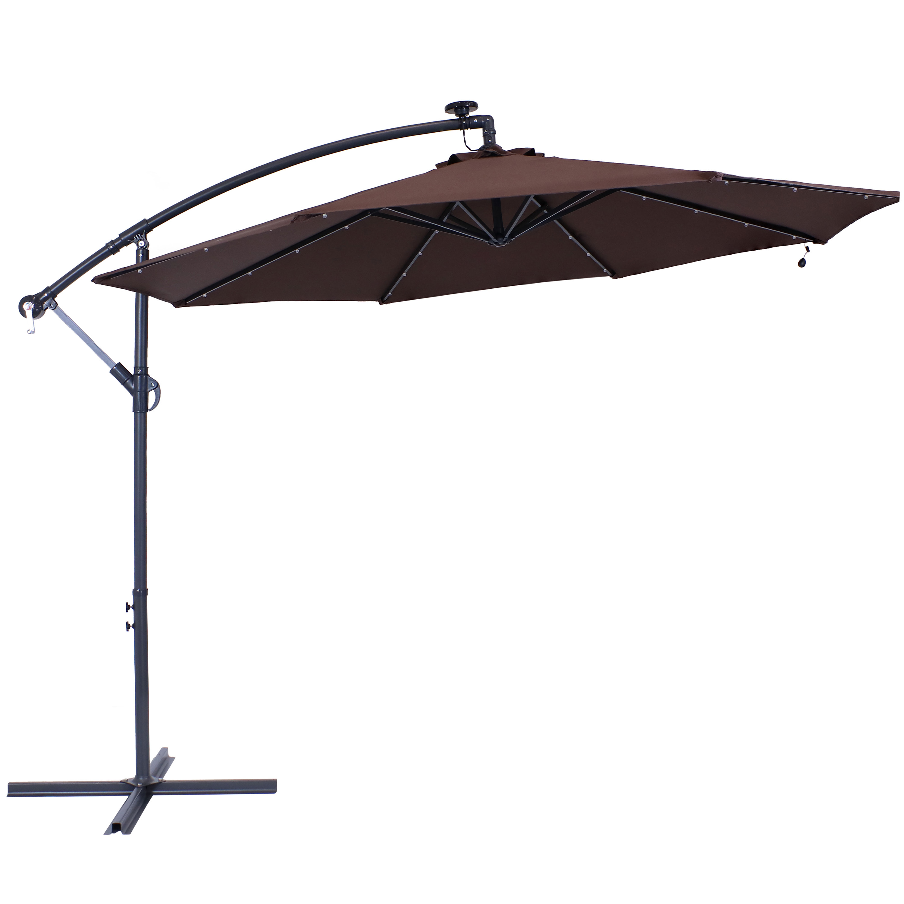 Sunnydaze Solar LED Offset Patio Umbrella with Cantilever - Brown - 10-Foot