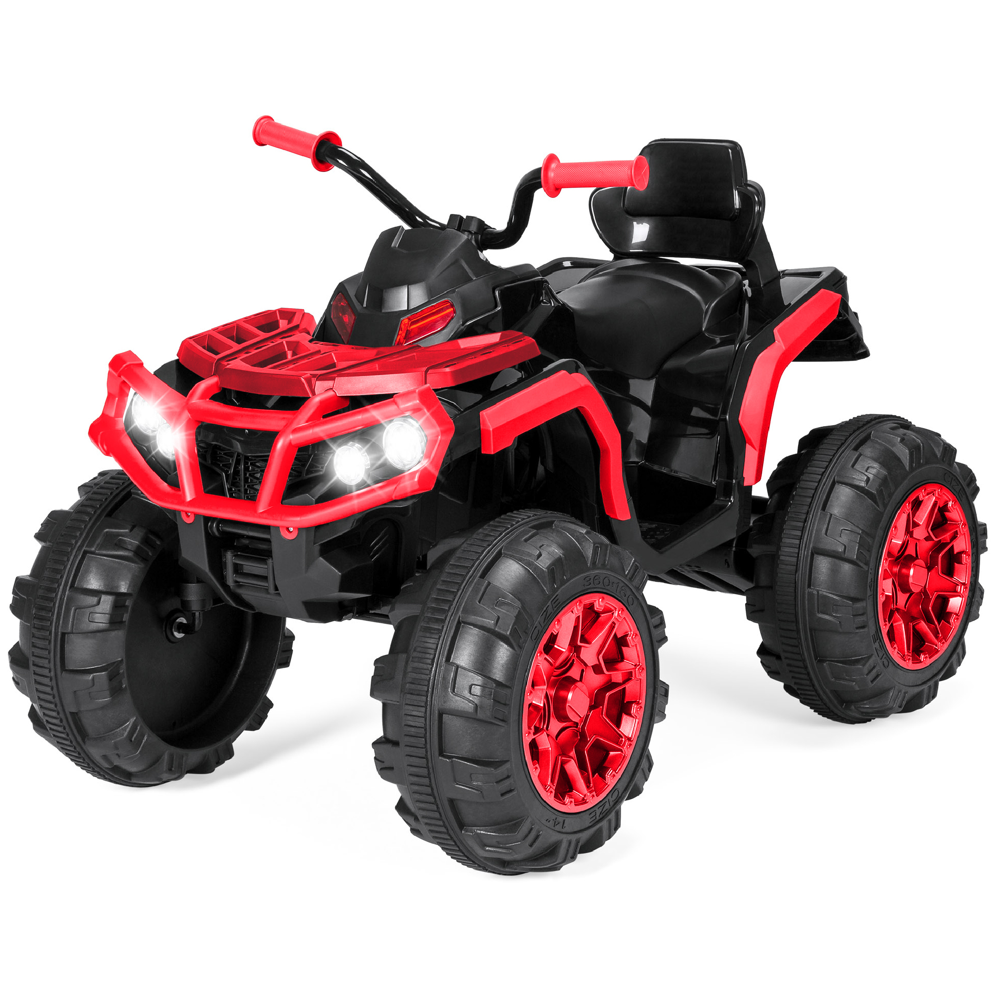 Kids ATV, 12V Battery Power 4-Wheel Super Quad Driving Car Toy w/ LED Headlights, Bluetooth, Treaded Tires, Radio - Red - Best Choice Products