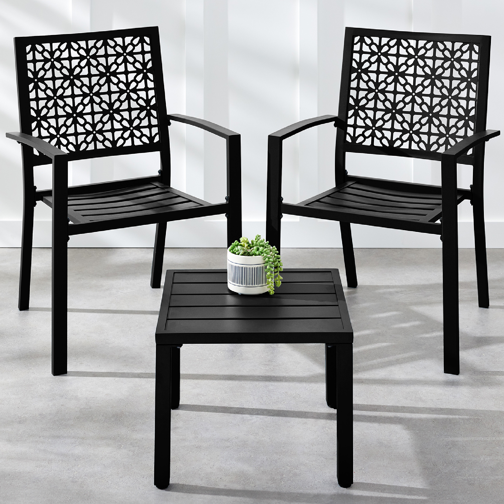 3-Piece Stackable Steel Outdoor Conversation Bistro Set, Patio Chat Furniture w/ 2 Chairs, Table - Black - Best Choice Products Online
