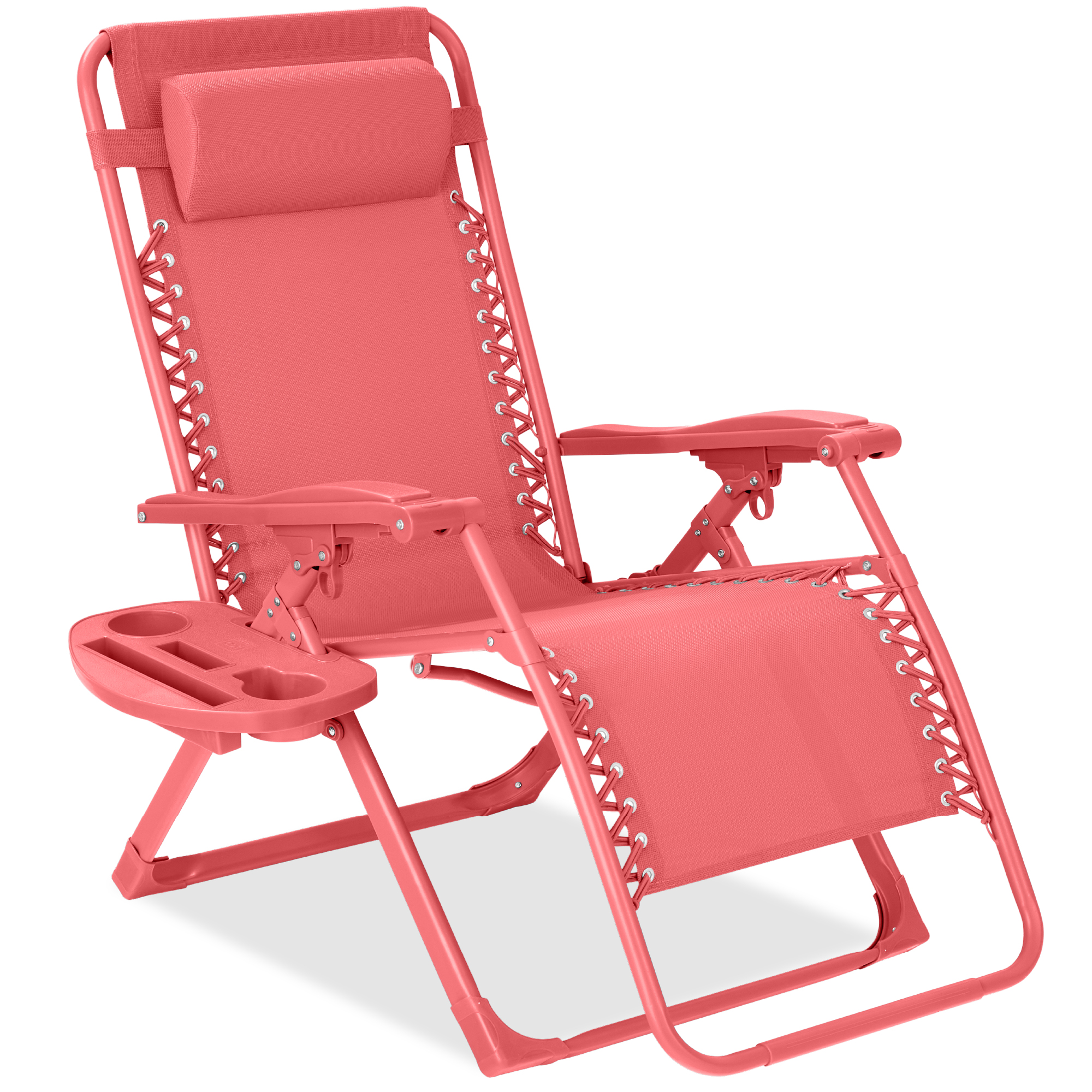 Zero Gravity Chair, Folding Patio Recliner w/ Side Tray, Headrest - Coral - Best Choice Products Online