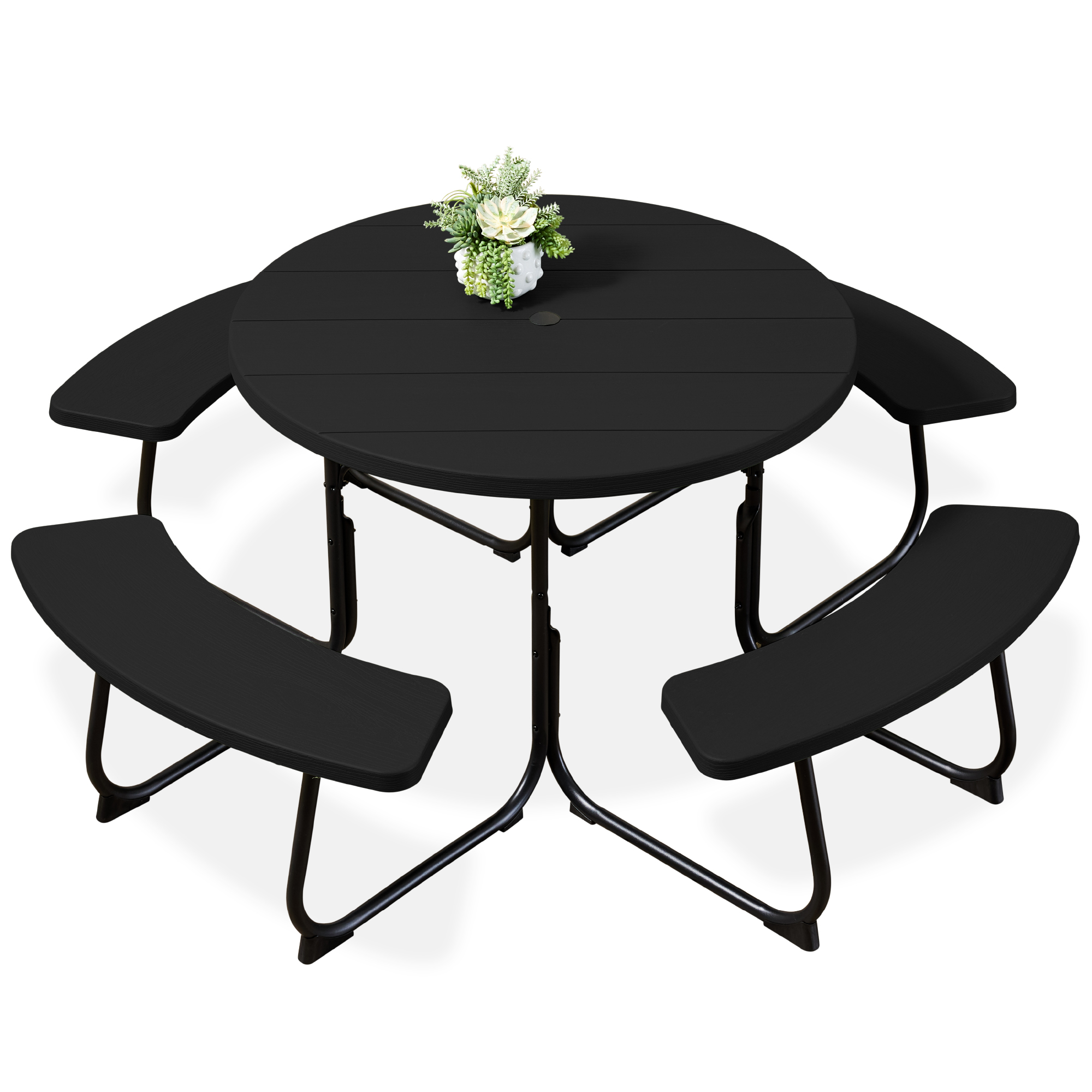 8-Person Circular Outdoor Picnic Table w/ 4 Benches, Umbrella Hole, 2000lb Capacity - Black - Best Choice Products Online