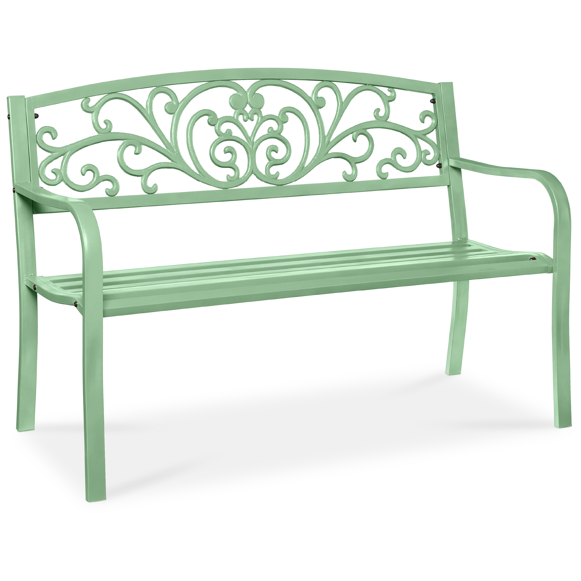 50in Outdoor Patio Garden Bench, Park Yard Furniture Porch Chair w/ Steel Frame, Slatted Seat, Floral Design - Mint Green - Best Choice Products