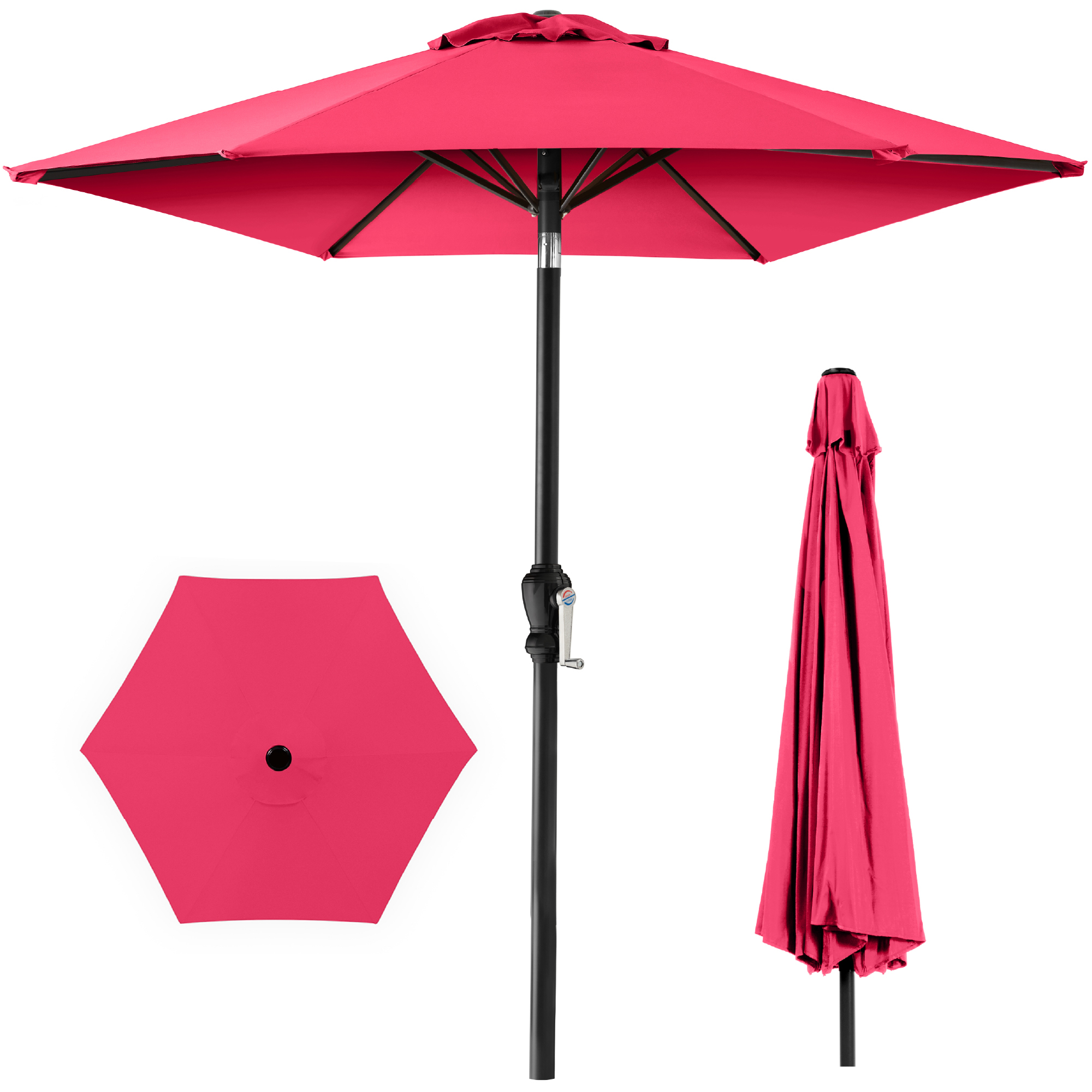 Best Choice Products 10ft Outdoor Steel Market Patio Umbrella w/ Crank, Tilt Push Button, 6 Ribs - Hot Pink