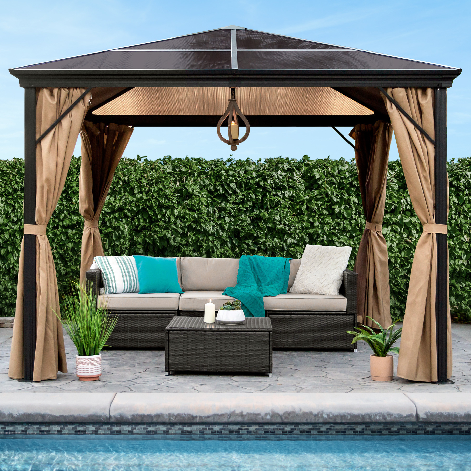 Rust-Resistant, Light-Weight Hardtop Gazebo, Outdoor Aluminum Canopy w/ Side Curtains & Netting - 10x10ft | Best Choice Products Online