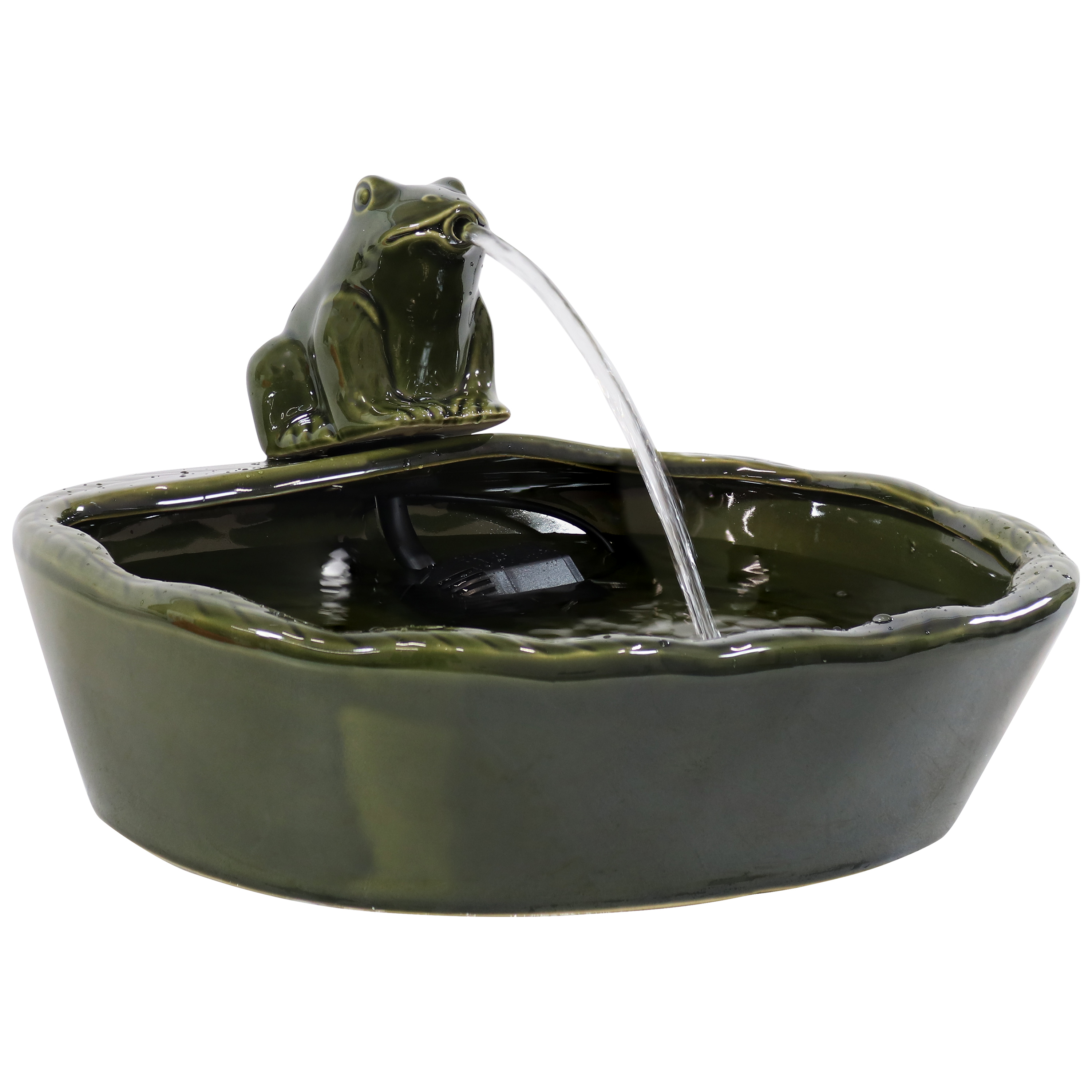 Sunnydaze Ceramic Solar Frog Outdoor Water Fountain - 7-Inch