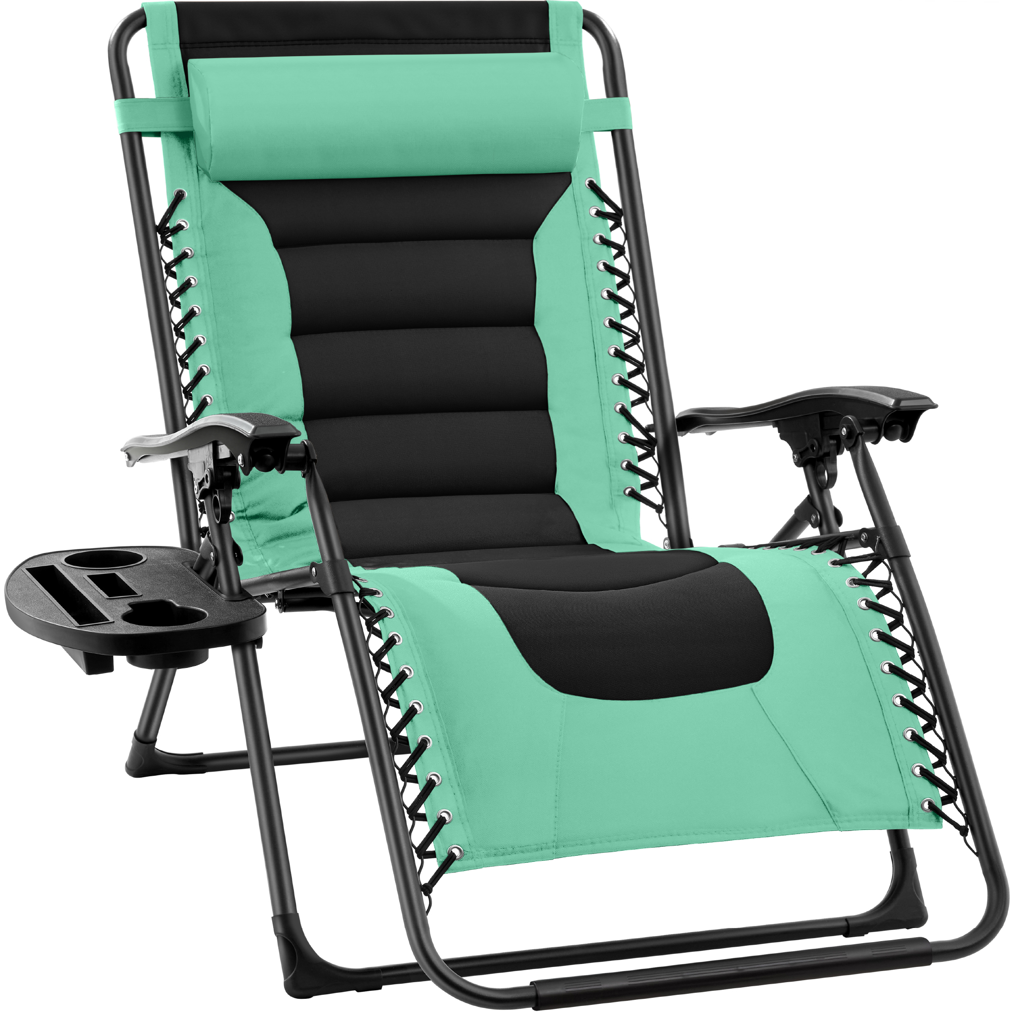 Oversized Padded Zero Gravity Chair, Folding Outdoor Patio Recliner w/ Headrest, Side Tray - Seafoam Green - Best Choice Products Online