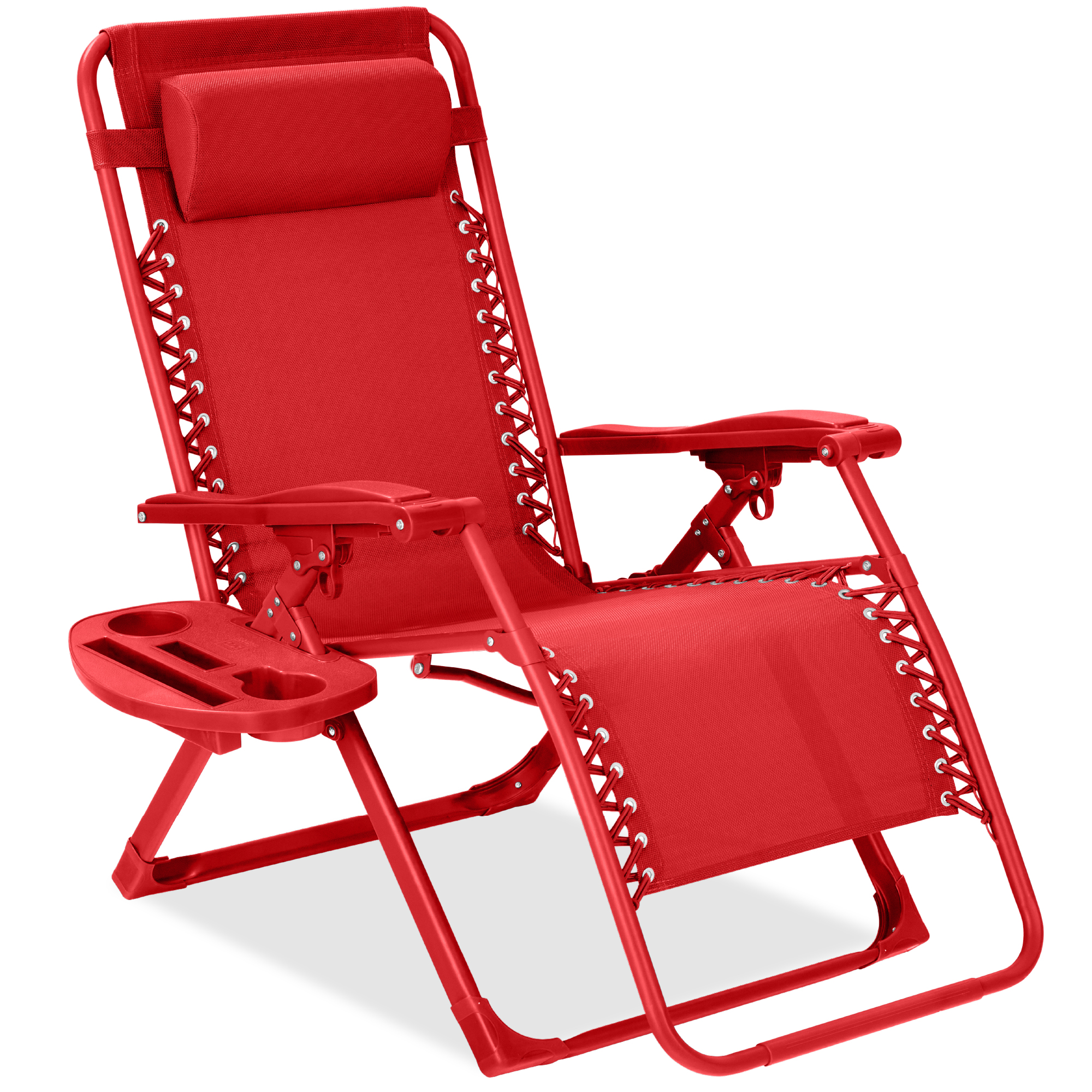 Zero Gravity Chair, Folding Patio Recliner w/ Side Tray, Headrest - Chili - Best Choice Products Online