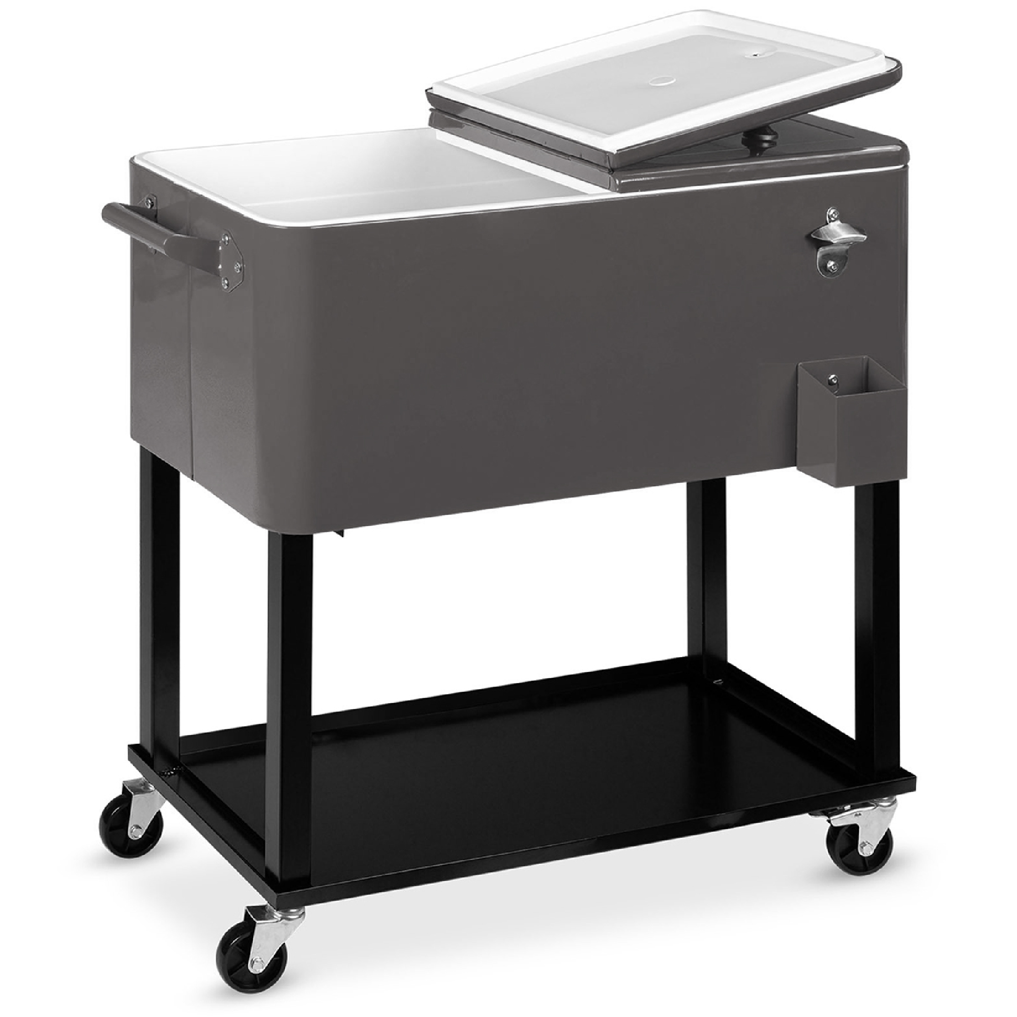 80qt Steel Rolling Cooler Cart w/ Bottle Opener, Catch Tray, Drain Plug, Locking Wheels - Gray - Best Choice Products Online