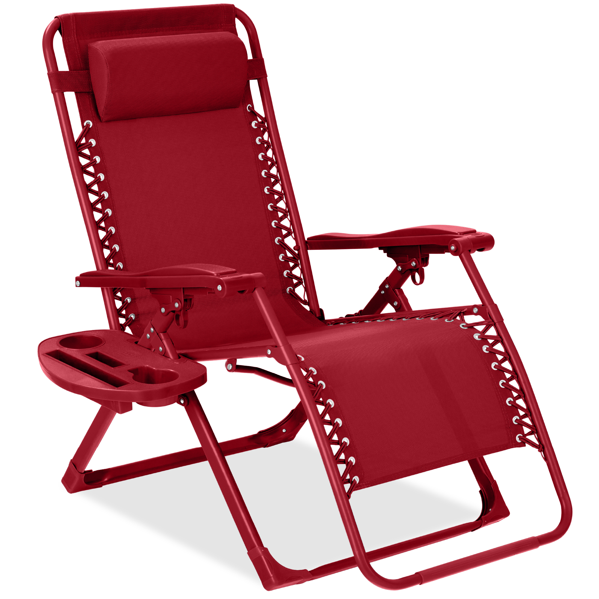 Zero Gravity Chair, Folding Patio Recliner w/ Side Tray, Headrest - Ruby - Best Choice Products Online