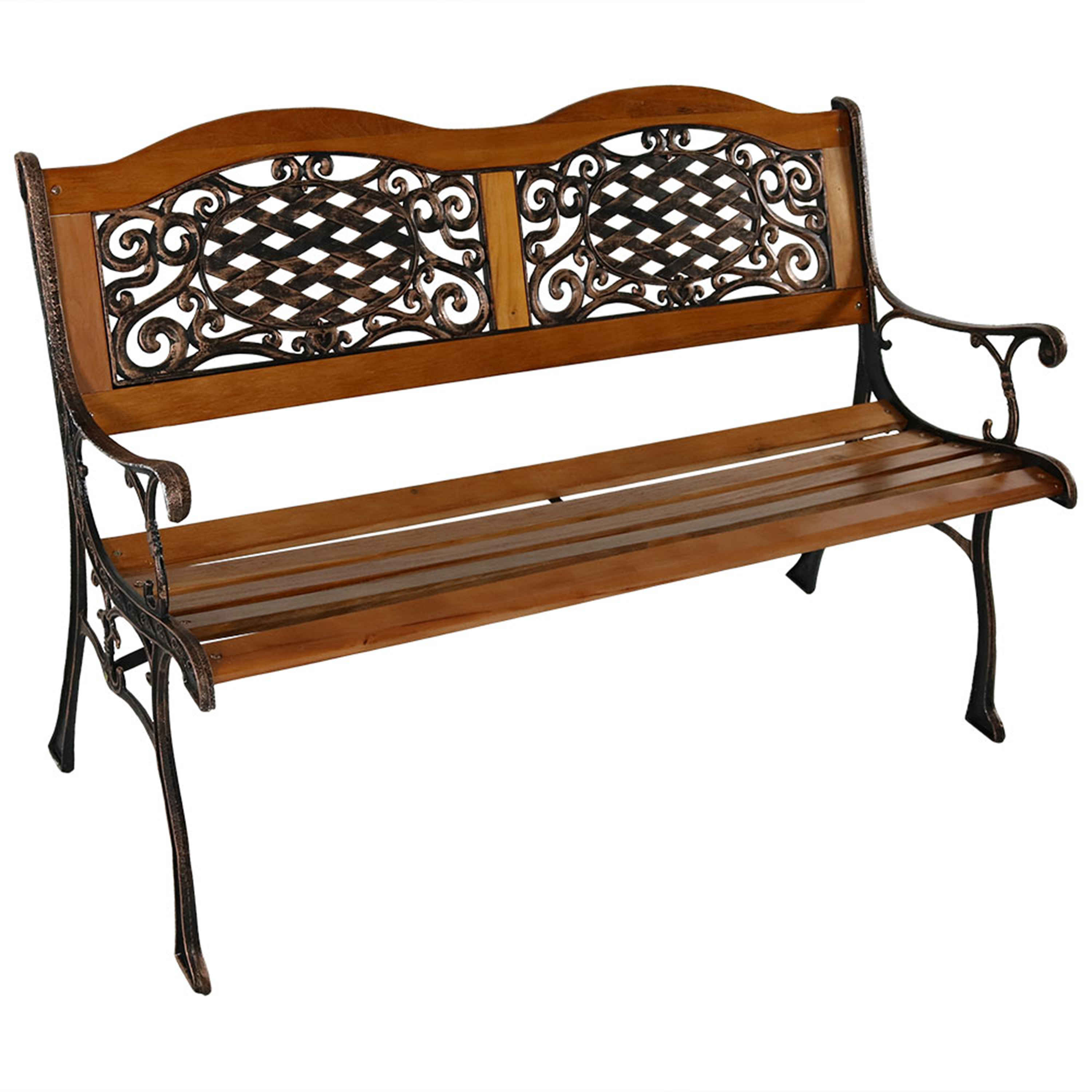 Sunnydaze 2-Person Ivy Crossweave Cast Iron/Wood Patio Bench - 49 Inch