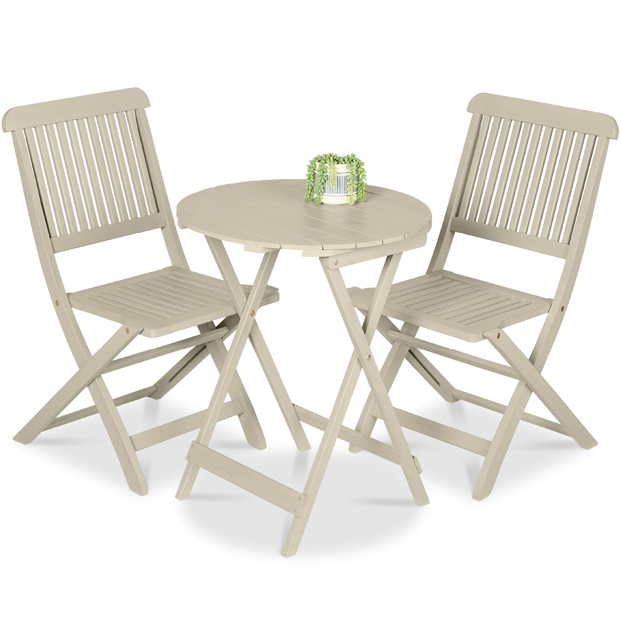 3-Piece Acacia Wood Bistro Set, Folding Patio Furniture w/ 2 Chairs, Table - Cream - Best Choice Products Online