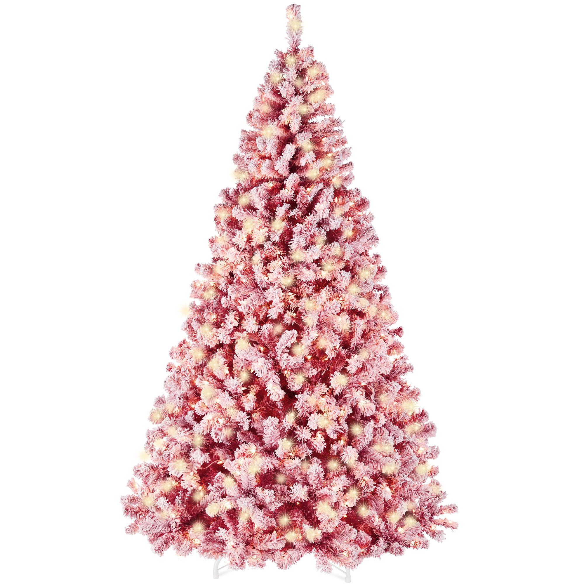 9ft Red Pre-Lit Christmas Pine Tree w/ Flocked Branches, 900 Warm-White Lights - Best Choice Products Online
