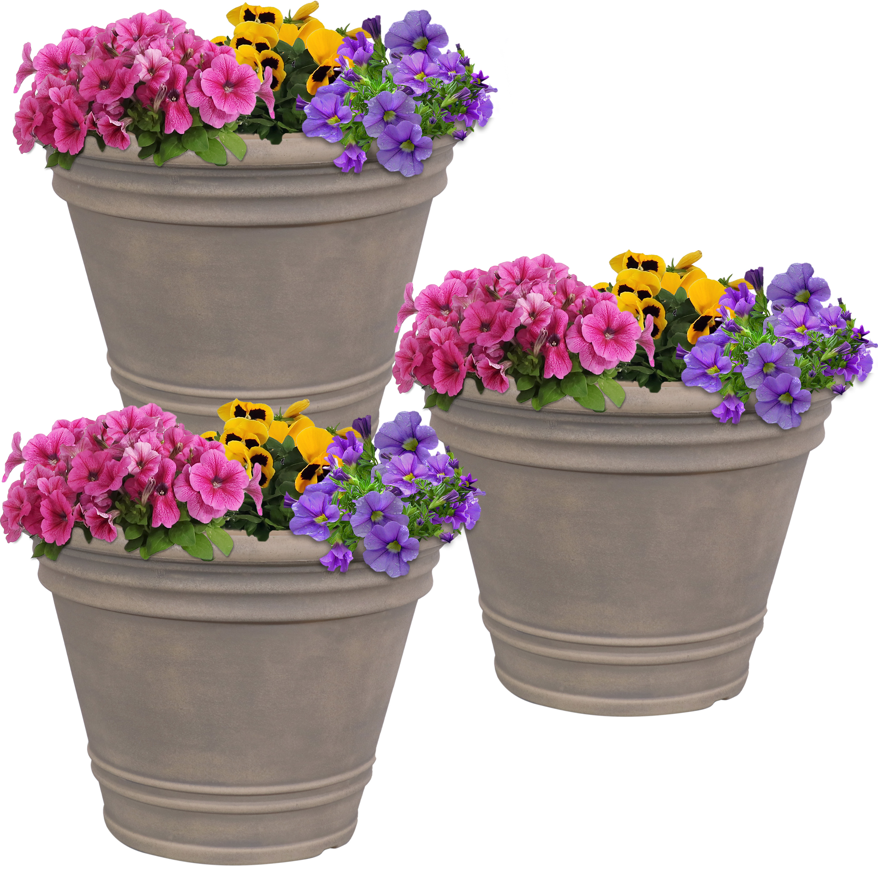 Franklin Outdoor Flower Pot Planter - Beige - 20-Inch - 3-Pack