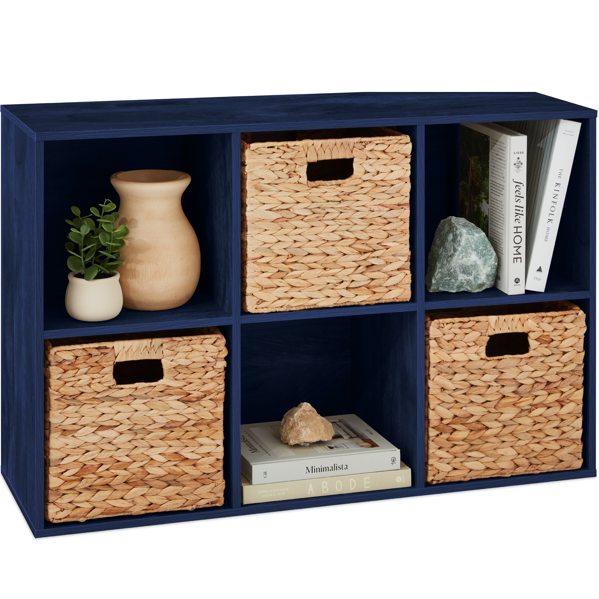 6-Cube Bookshelf, 11in Display Storage System, Customizable Organizer w/ Removable Back Panels - Navy - Best Choice Products Online