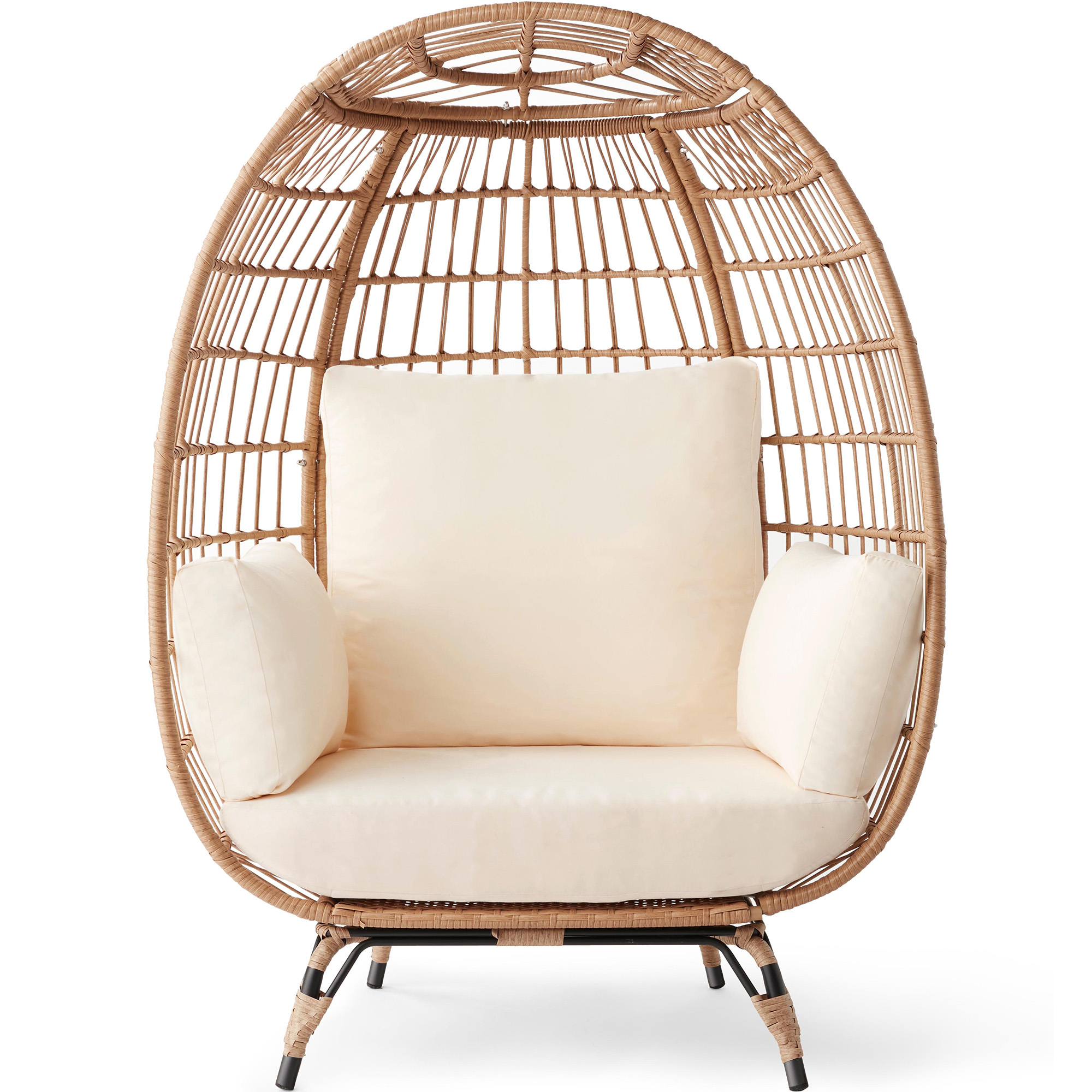 Wicker Egg Chair Oversized Indoor Outdoor Patio Lounger w/ Steel Frame, 440lb Capacity - Ivory - Best Choice Products Online
