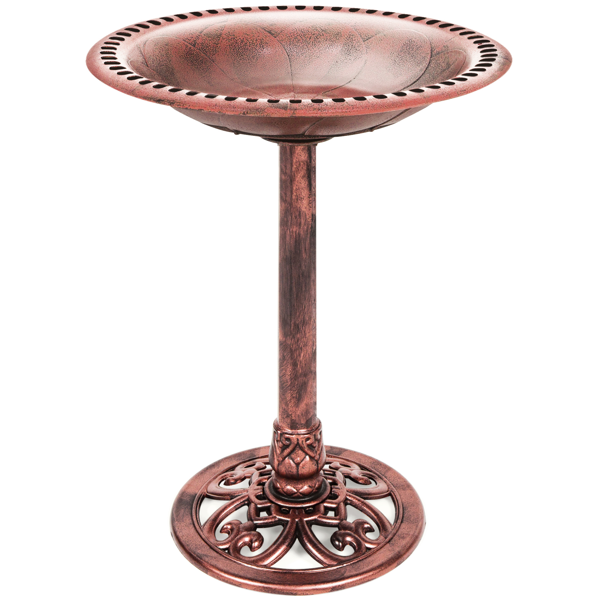 Vintage Outdoor Garden Bird Bath Accent w/ Fleur-de-Lis Accents - Apricot - Best Choice Products Online