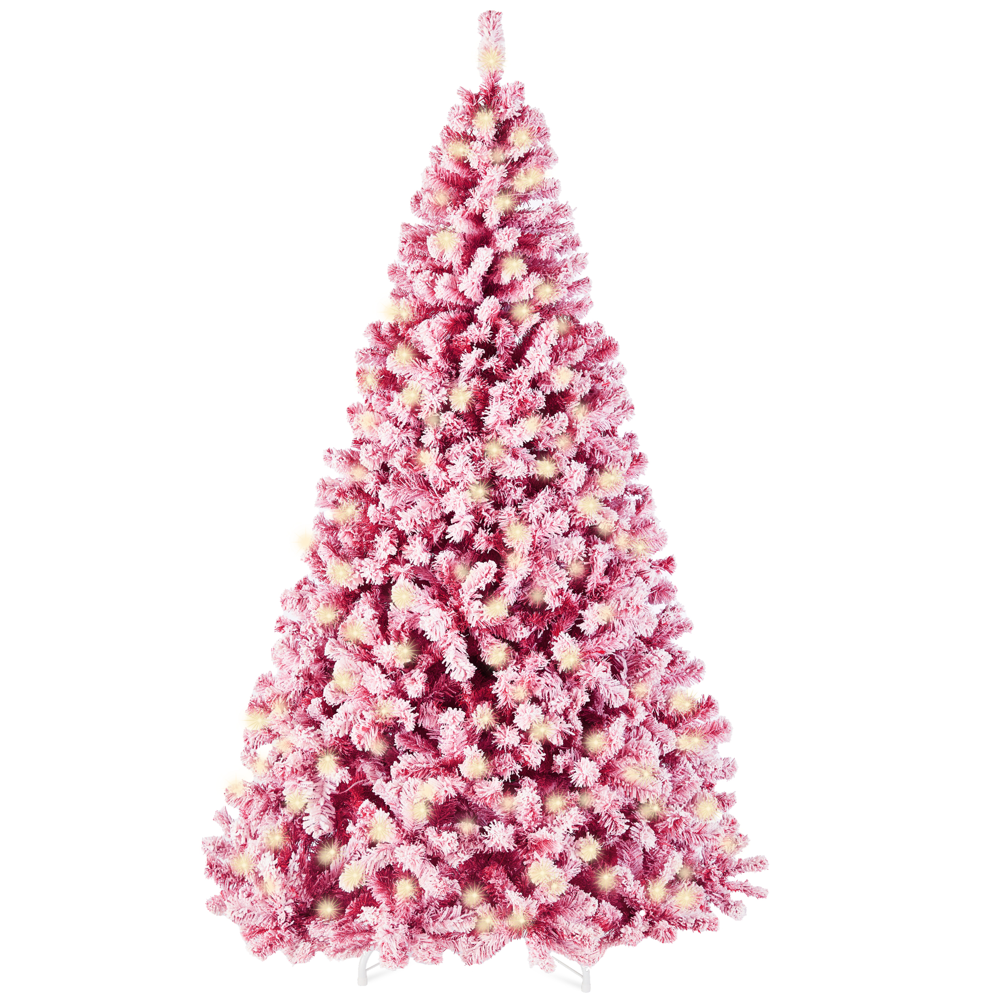 4.5ft Pre-Lit Pink Artificial Christmas Tree, Snow Flocked Full Holiday Decoration w/ Foldable Base - Best Choice Products Online