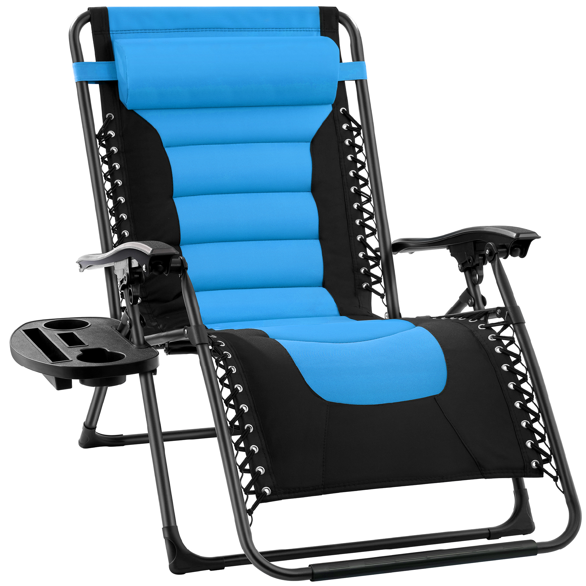 Oversized Padded Zero Gravity Chair, Folding Outdoor Patio Recliner w/ Headrest, Side Tray - Sky Blue - Best Choice Products Online