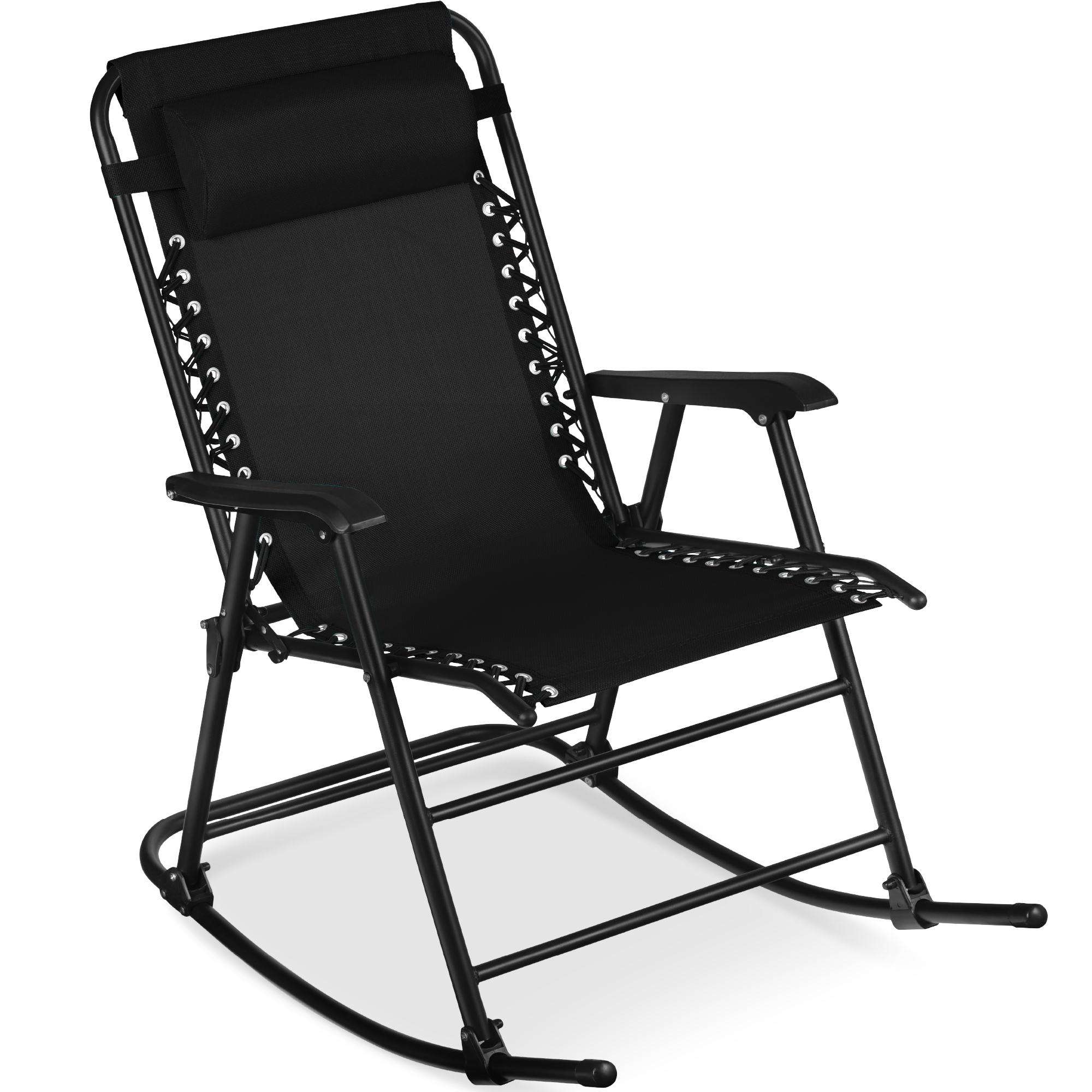 Folding Outdoor Zero Gravity Rocking Lounge Chair w/ Headrest Pillow - Black - Best Choice Products Online
