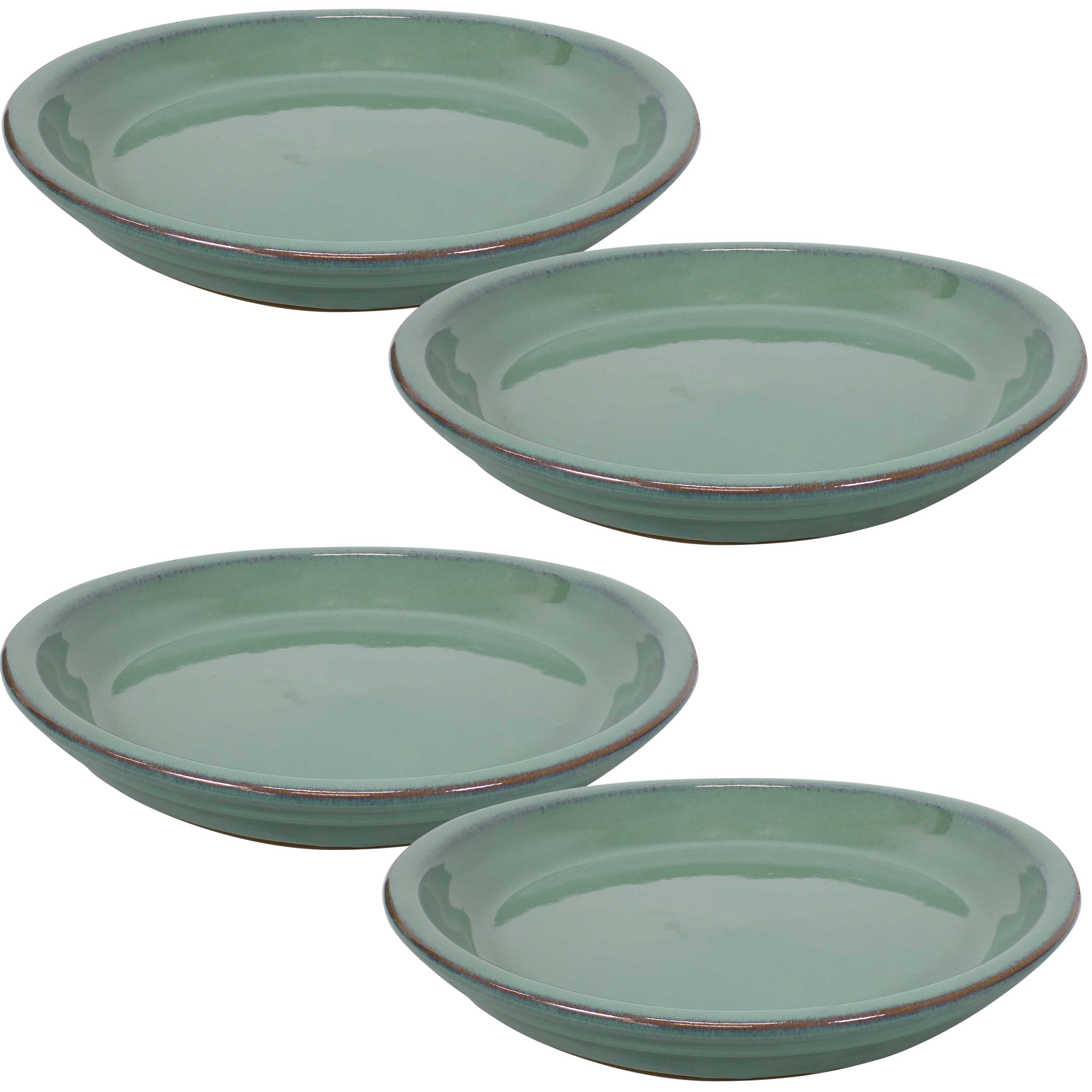 Sunnydaze Ceramic Planter Saucer - Seafoam - 9-Inch - Set of 4