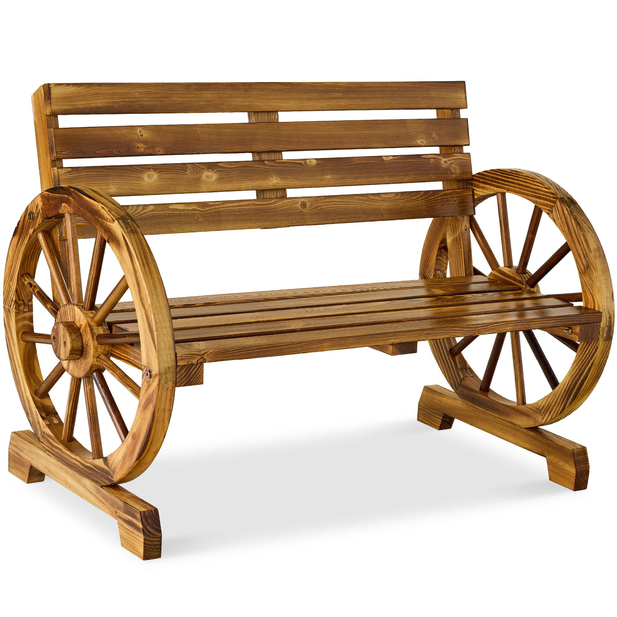 2-Person Wooden Wagon Wheel Bench for Patio, Garden, Outdoor Lounging w/ Rustic Design - Natural - Best Choice Products Online