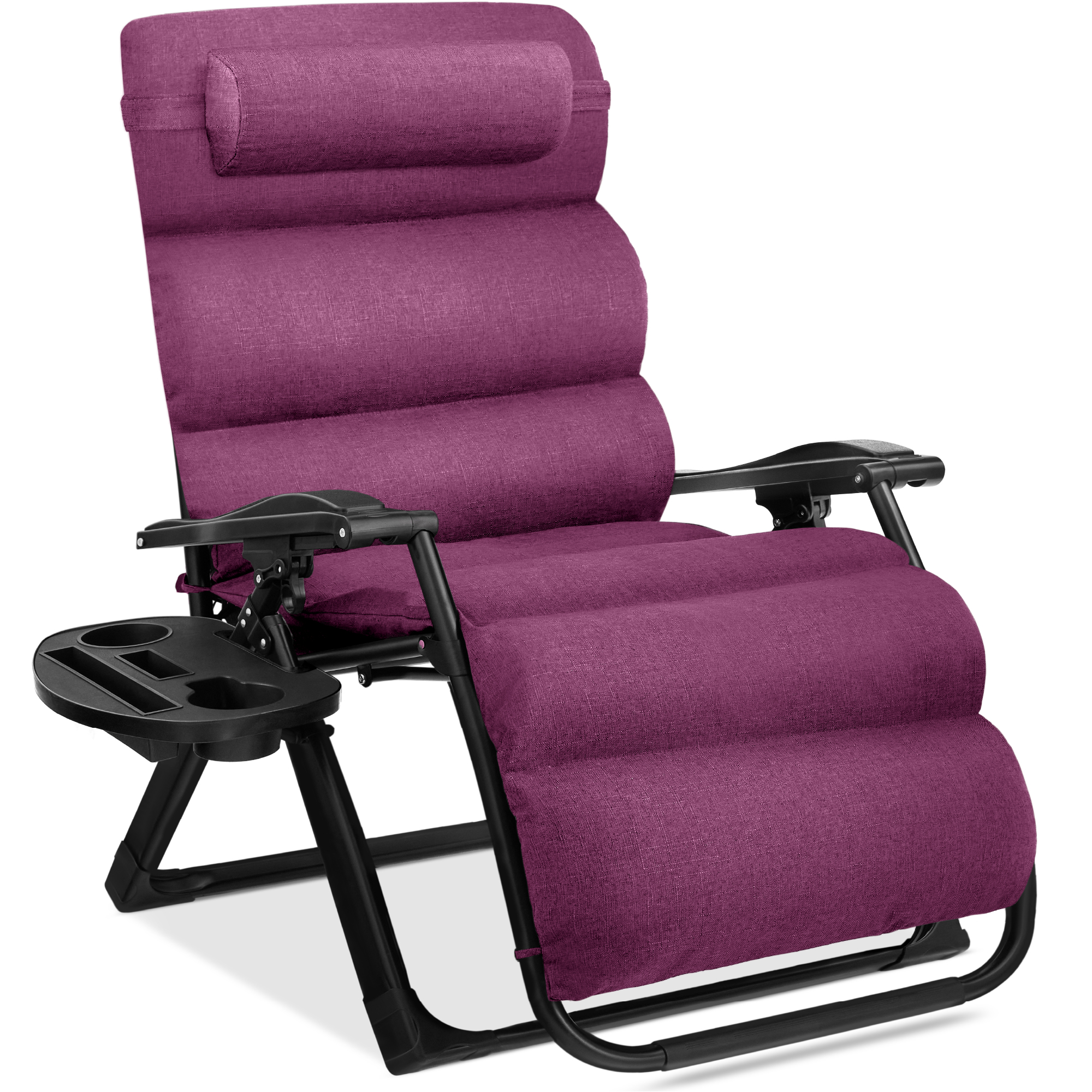 Oversized Zero Gravity Chair, Folding Outdoor Recliner w/ Removable Cushion, Side Tray - Amethyst Purple - Best Choice Products Online