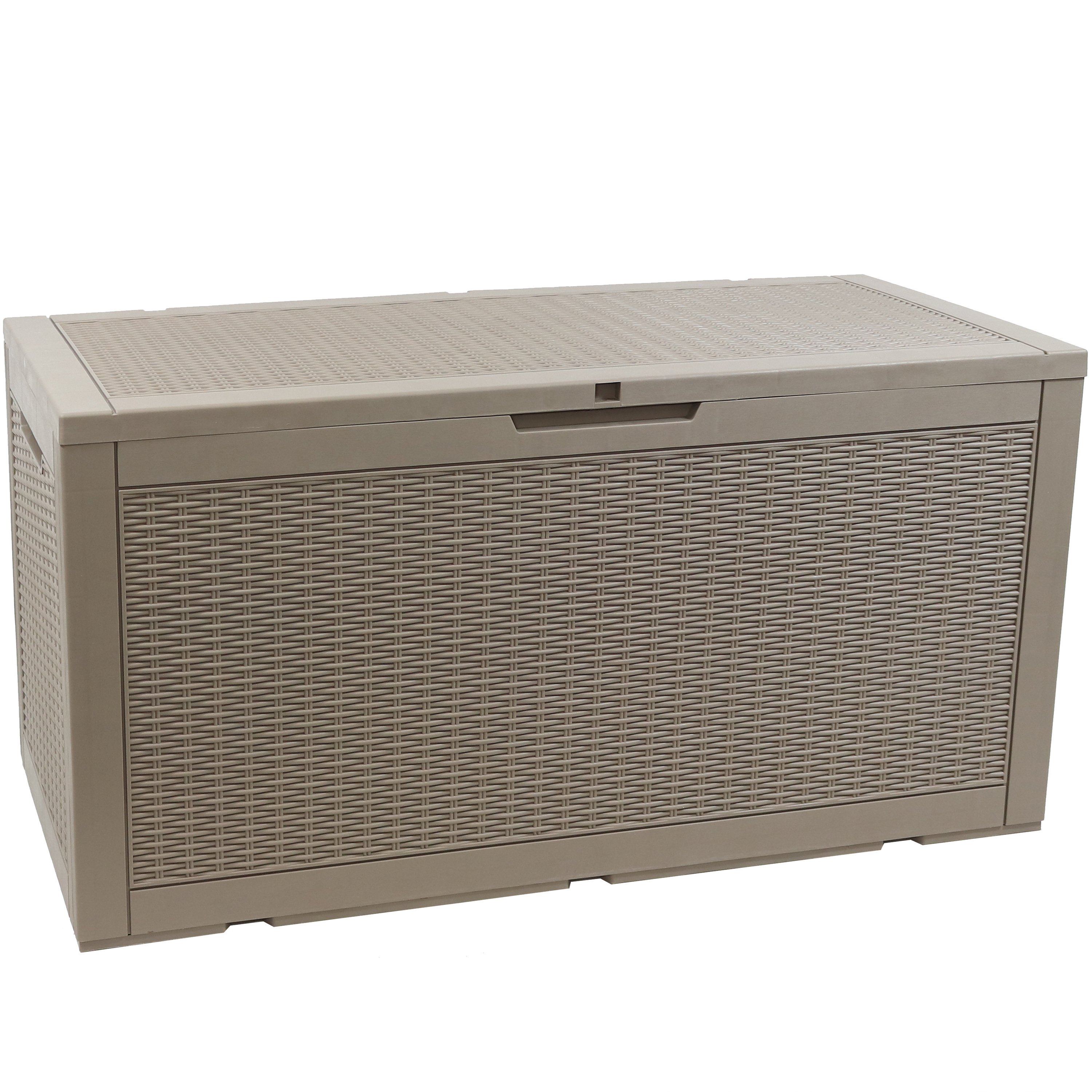 Faux Rattan Deck Box with Side Handles - Driftwood