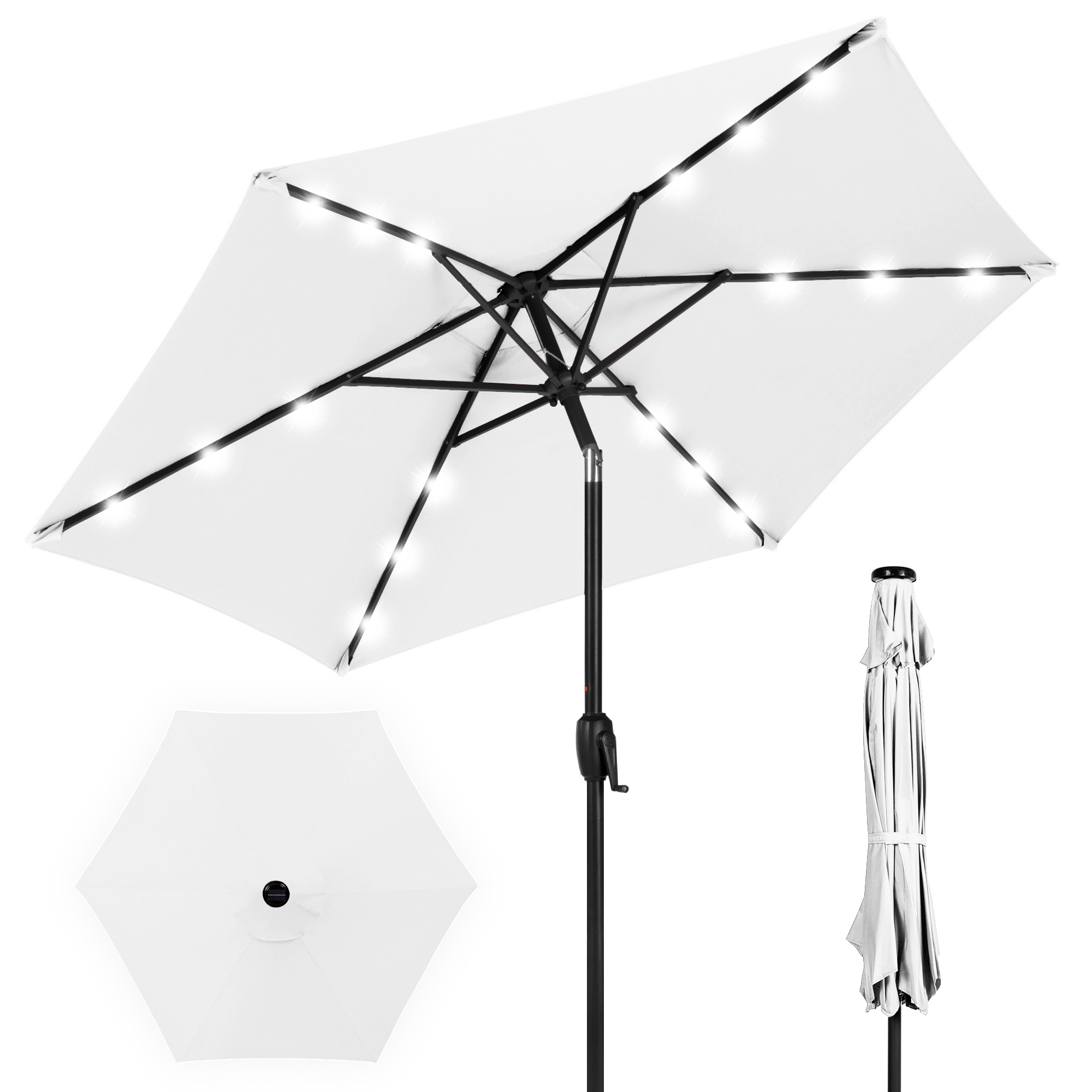 Best Choice Products 7.5ft Outdoor Solar Patio Umbrella for Deck, Pool w/ Tilt, Crank, LED Lights - White
