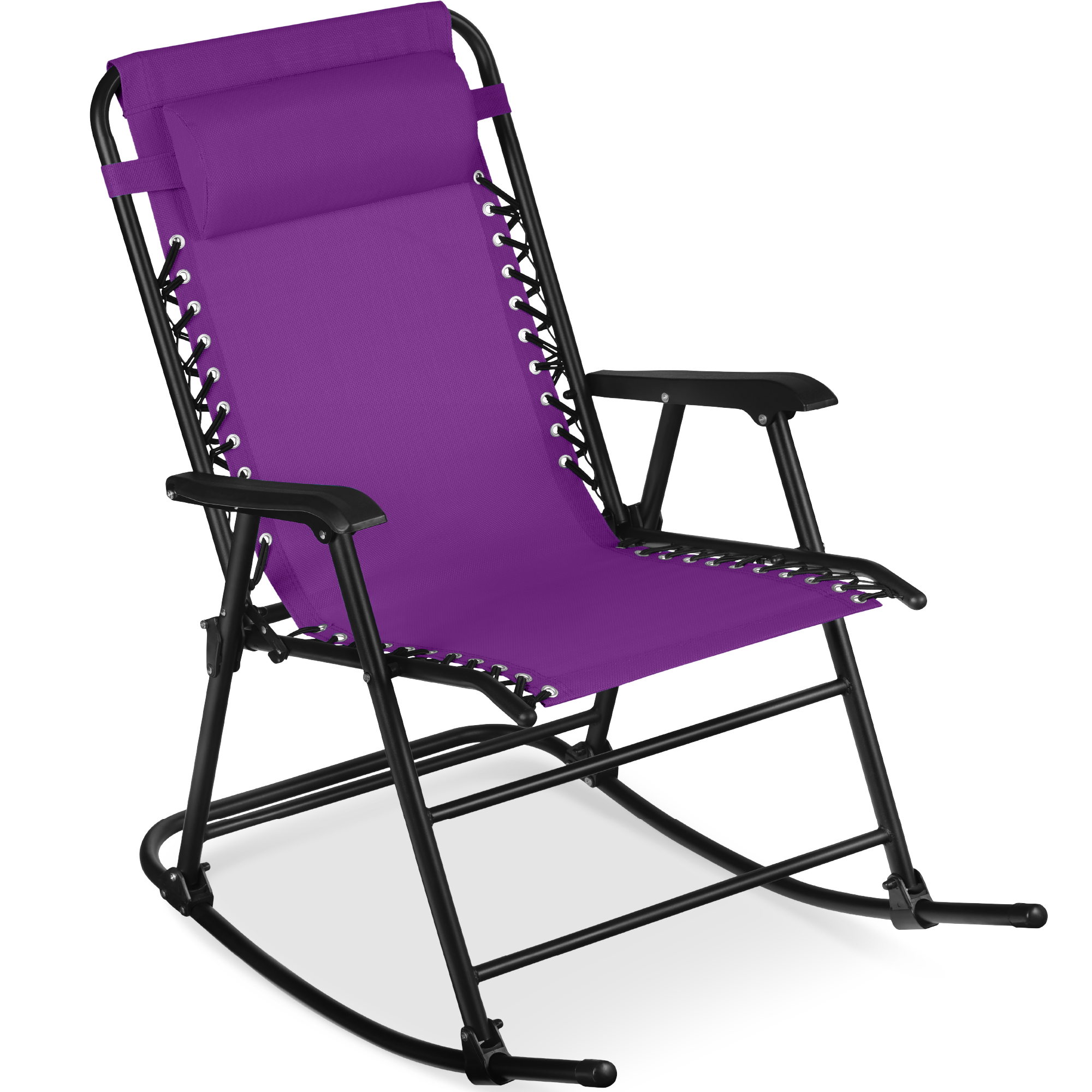 Folding Outdoor Zero Gravity Rocking Lounge Chair w/ Headrest Pillow - Amethyst Purple - Best Choice Products Online