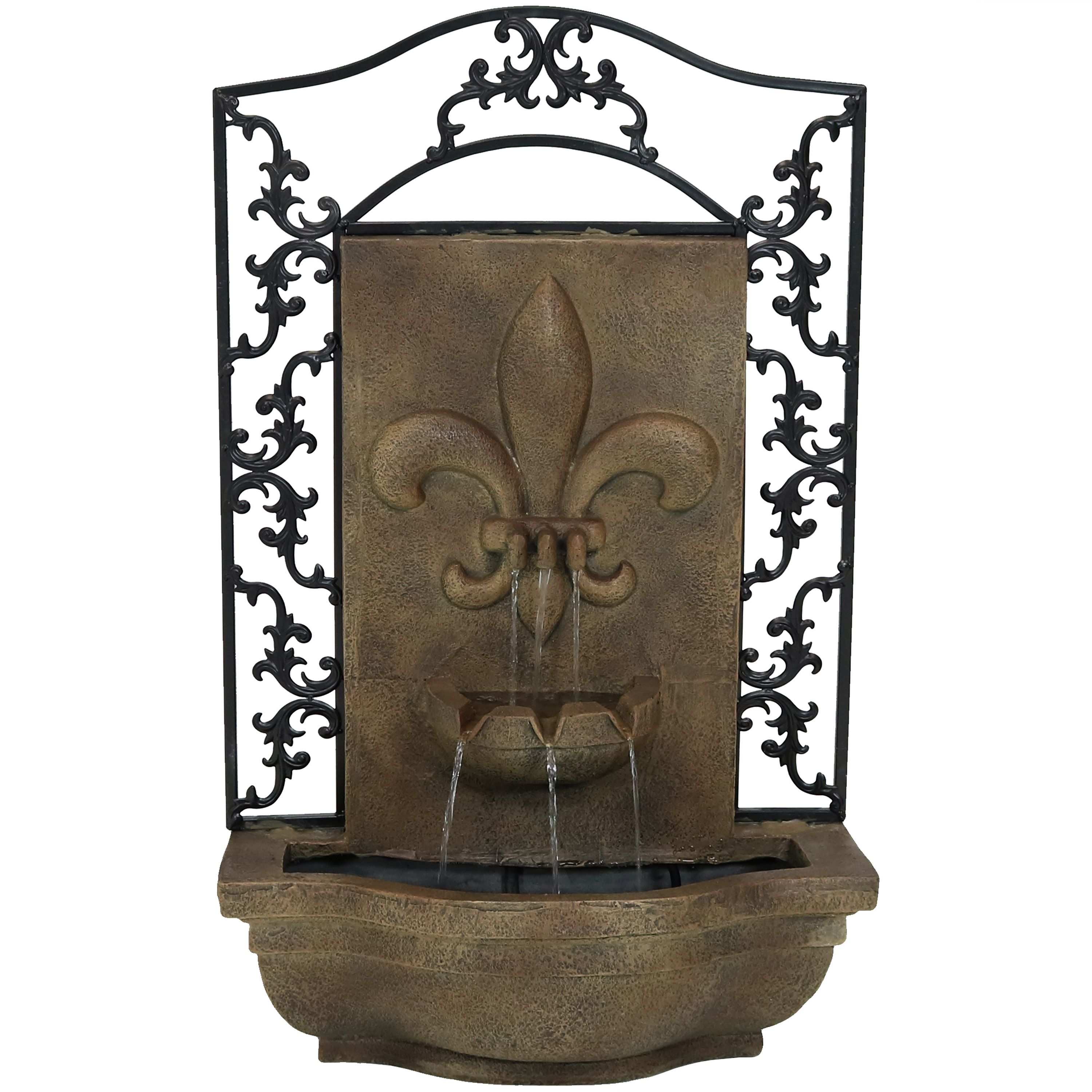 Sunnydaze French Lily Outdoor Wall Water Fountain - Florentine Stone - 33 Inch