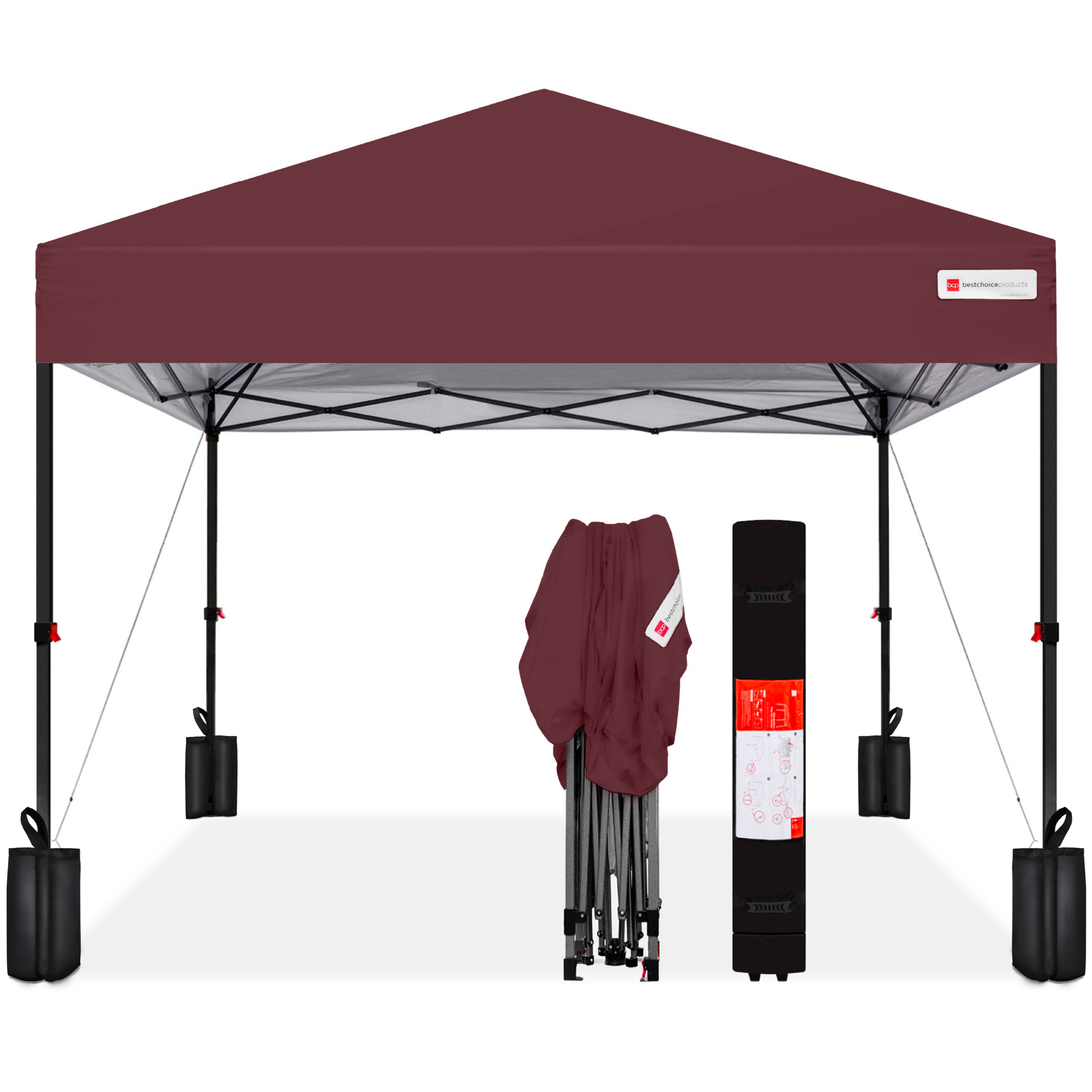 One-Person Setup 10x10ft Instant Pop-Up Canopy Portable Tent w/ 1-Button Push, Wheeled Carry Case - Burgundy - Best Choice Products Online