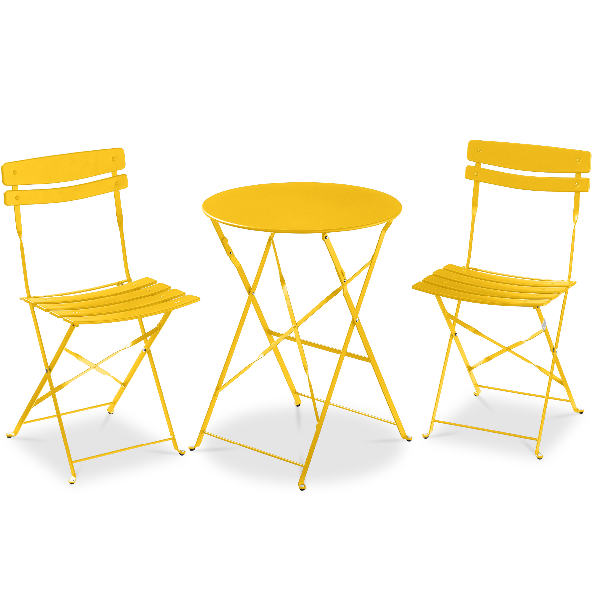 3-Piece Bistro Set, Folding Patio Furniture w/ 2 Chairs & Table - Yellow - Best Choice Products Online
