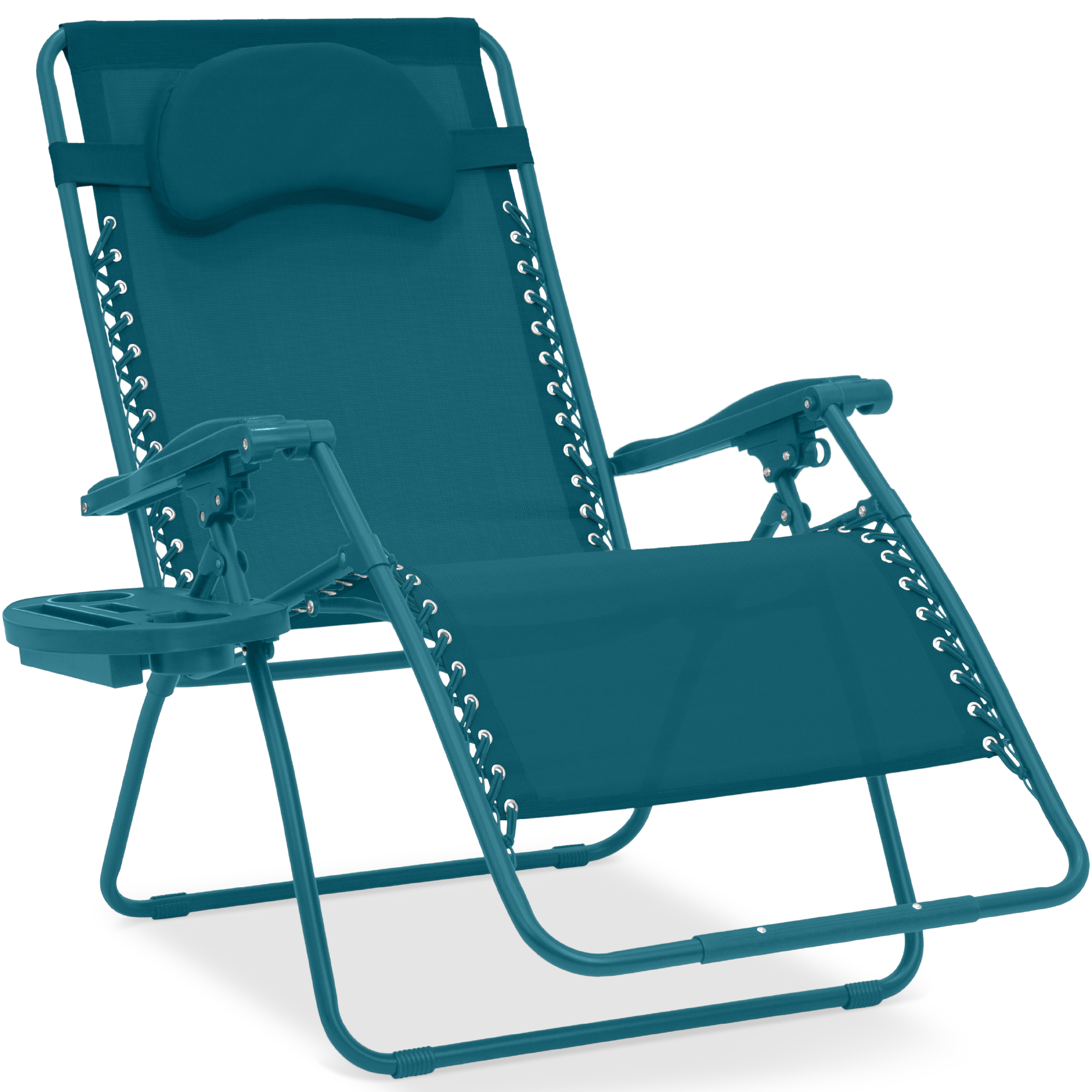 Oversized Zero Gravity Chair w/ Pillow, Cupholder, Folding Outdoor Lounge Recliner For Patio & Pool - Peacock - Best Choice Products Online