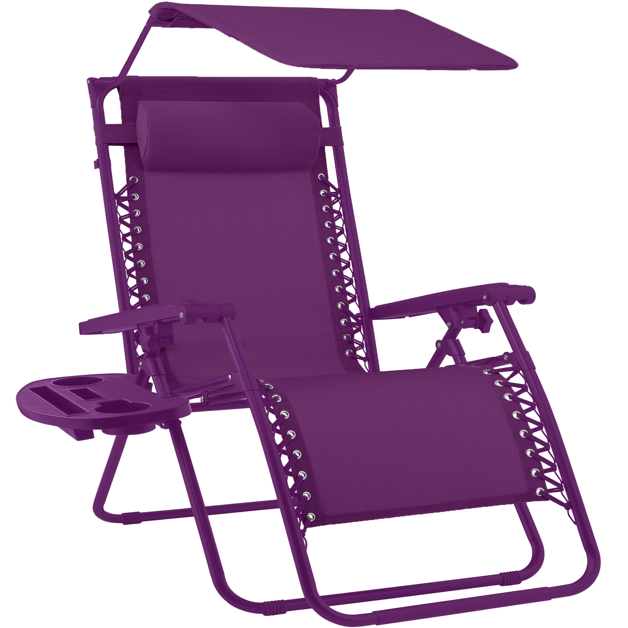 Folding Zero Gravity Chair, Patio Lounge Recliner w/ Canopy Shade, Headrest, Side Tray - Amethyst - Best Choice Products Online