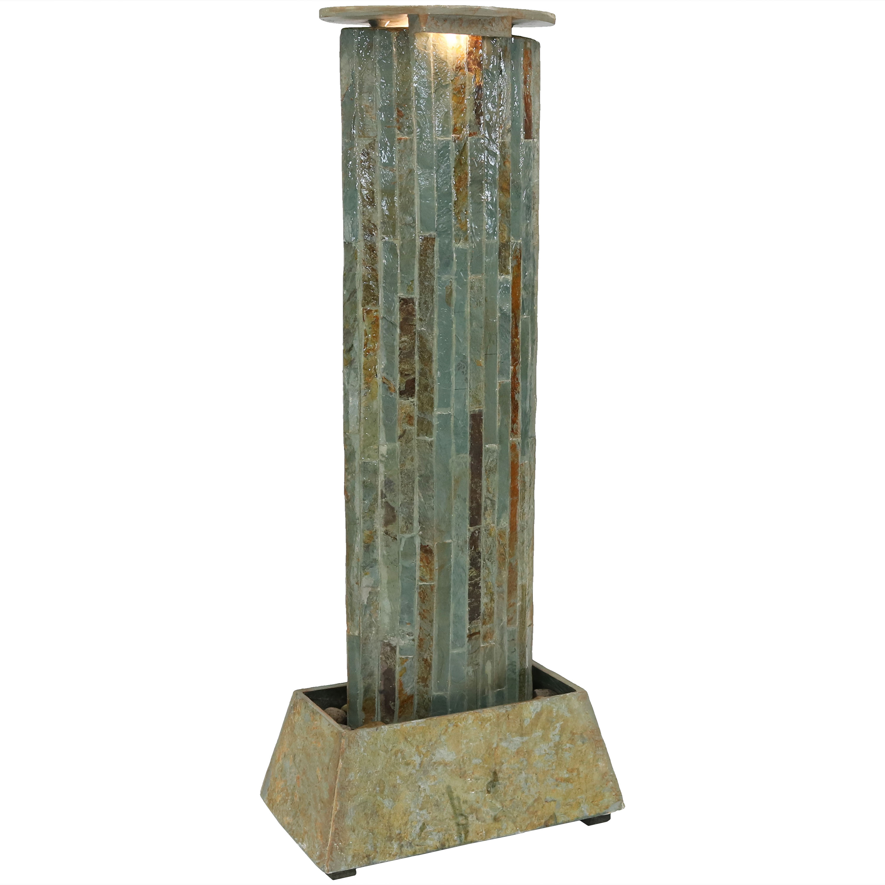 Sunnydaze Indoor-Outdoor Floor Water Fountain Tower - Natural Slate - 49-Inchv