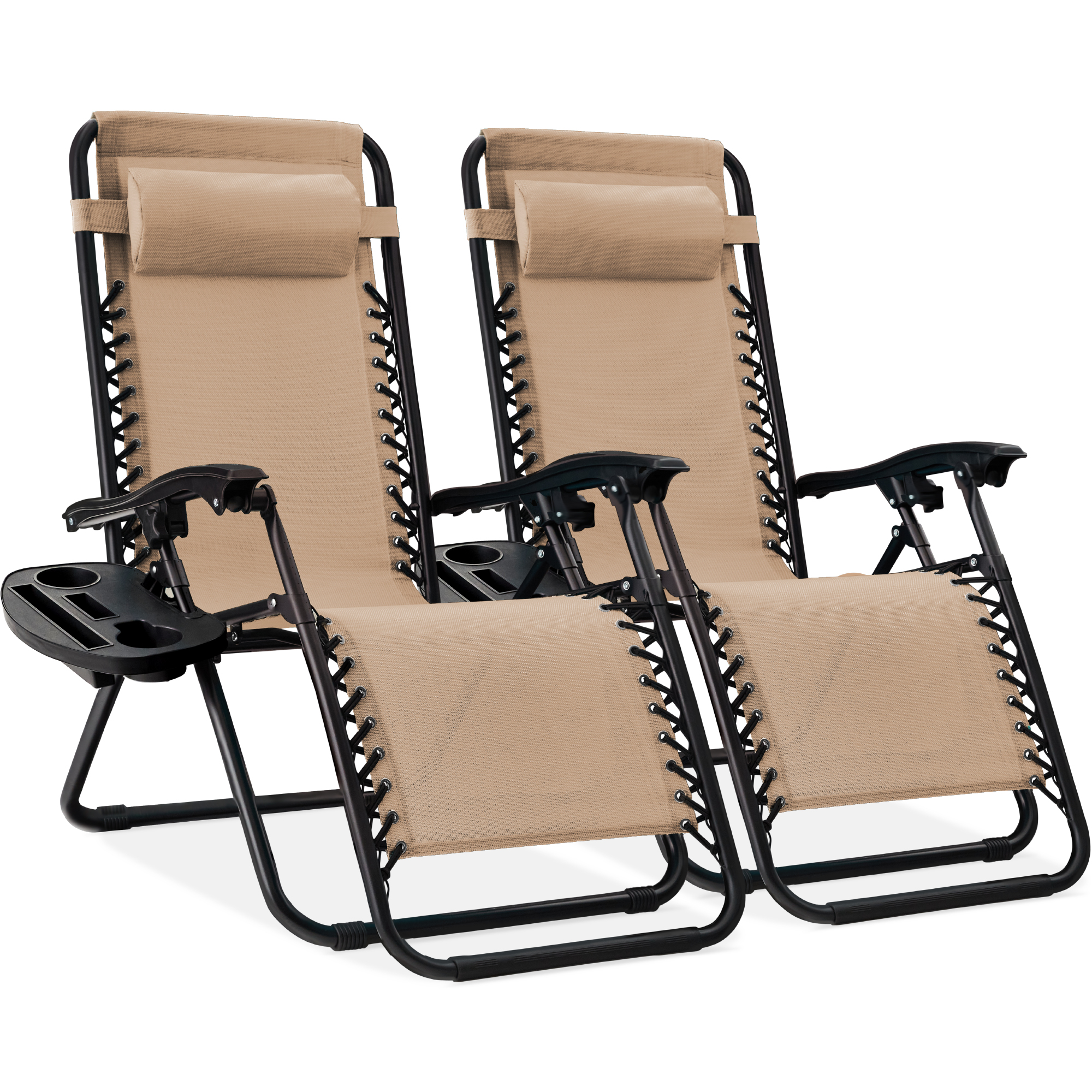2-Pack Zero Gravity Chairs, Adjustable Lounge Recliners For Patio & Pool w/ Cup Holders - Sand - Best Choice Products Online