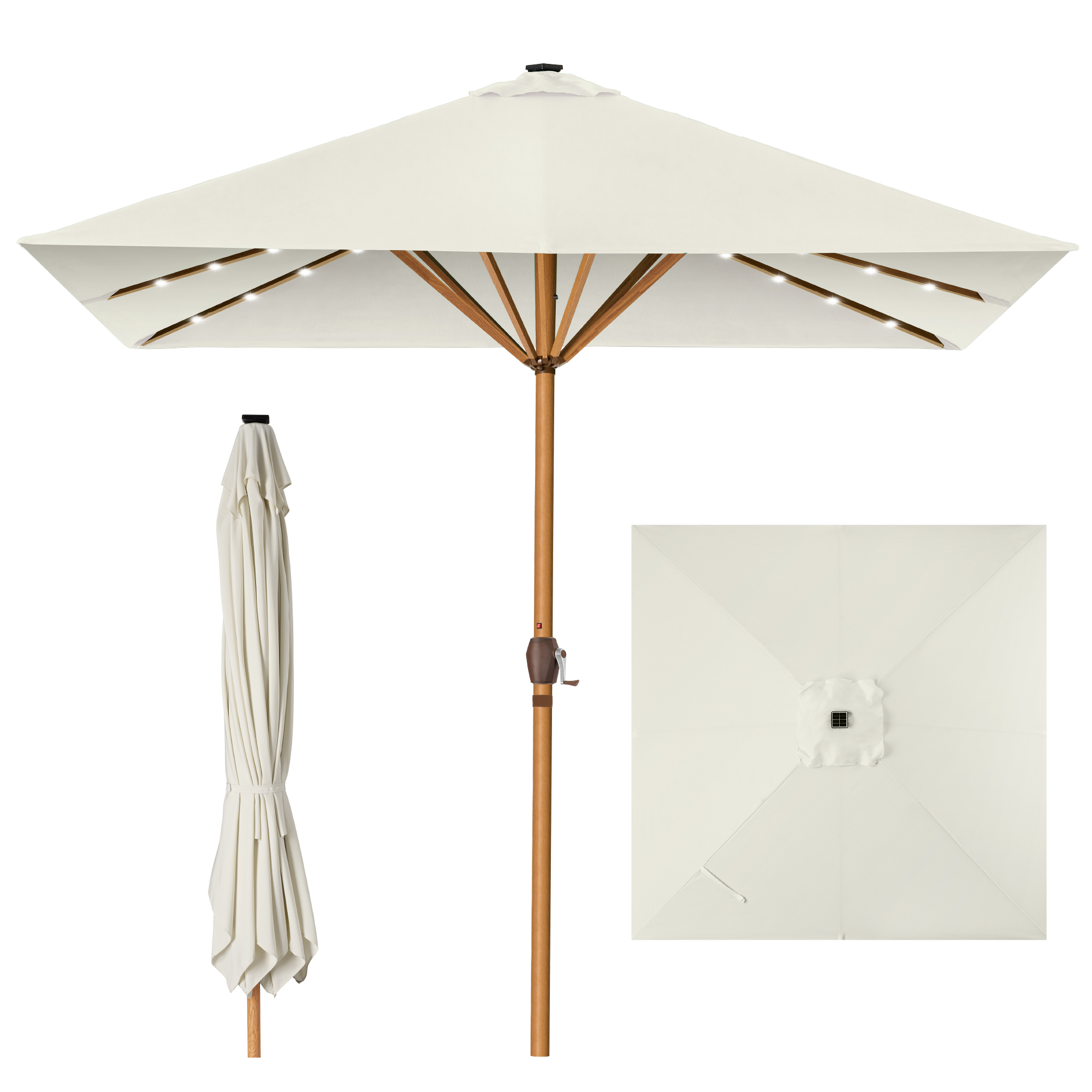 9ft Deep Square Solar LED Lighted Patio Umbrella w/ Faux Wood Texture, UV-Resistant - Ivory - Best Choice Products Online
