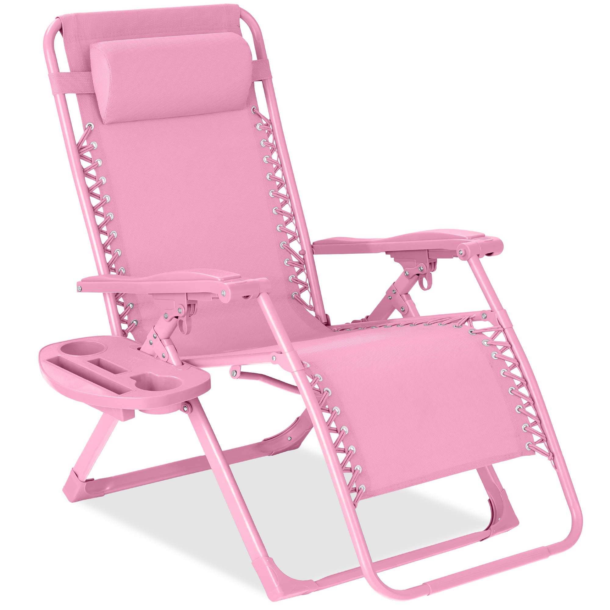 Zero Gravity Chair, Folding Patio Recliner w/ Side Tray, Headrest - Carnation - Best Choice Products Online