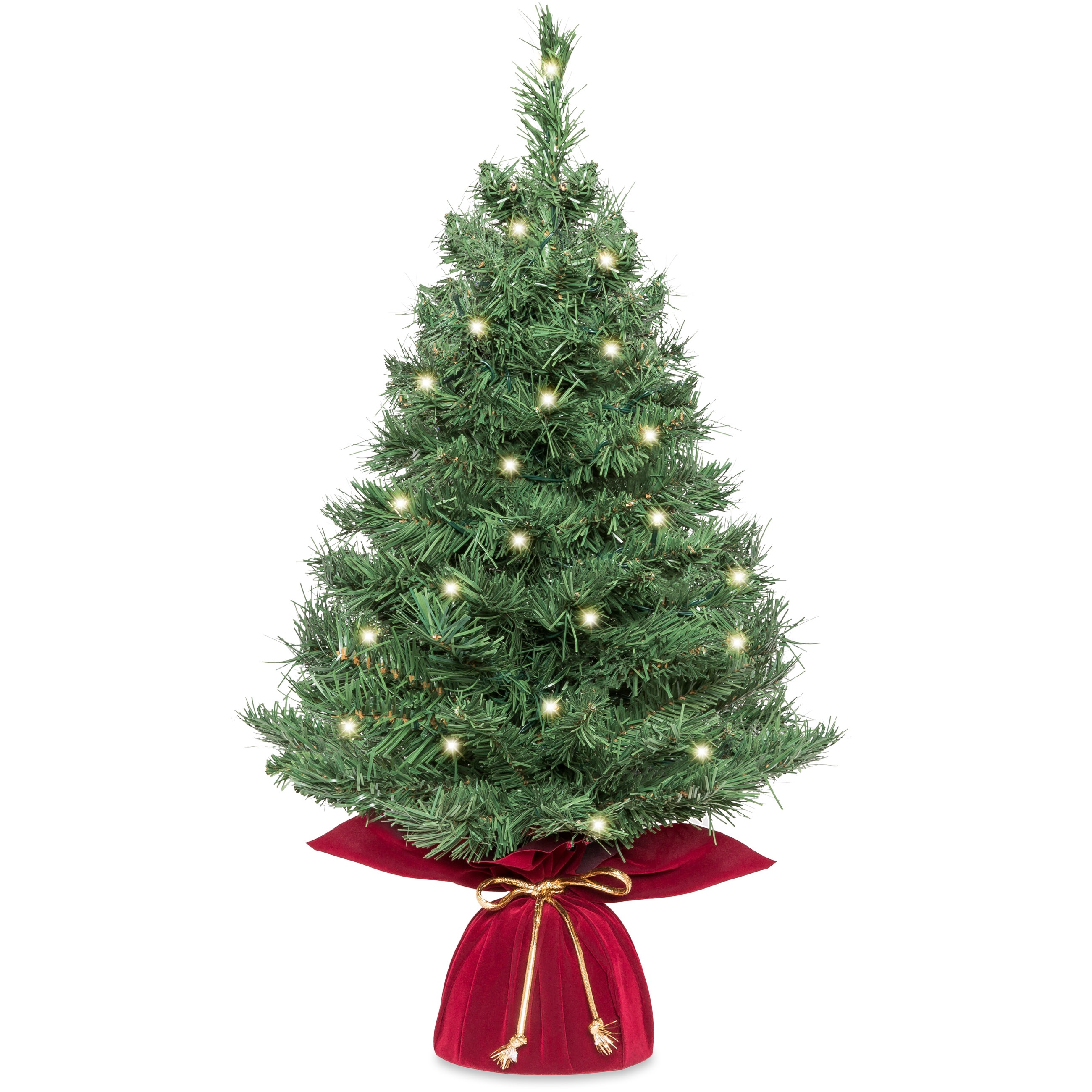 Tabletop Christmas Trees 26in - Pre-Lit Tabletop Artificial Fir Christmas Tree w/ 35 Color Changing LED Lights, 5 Functions