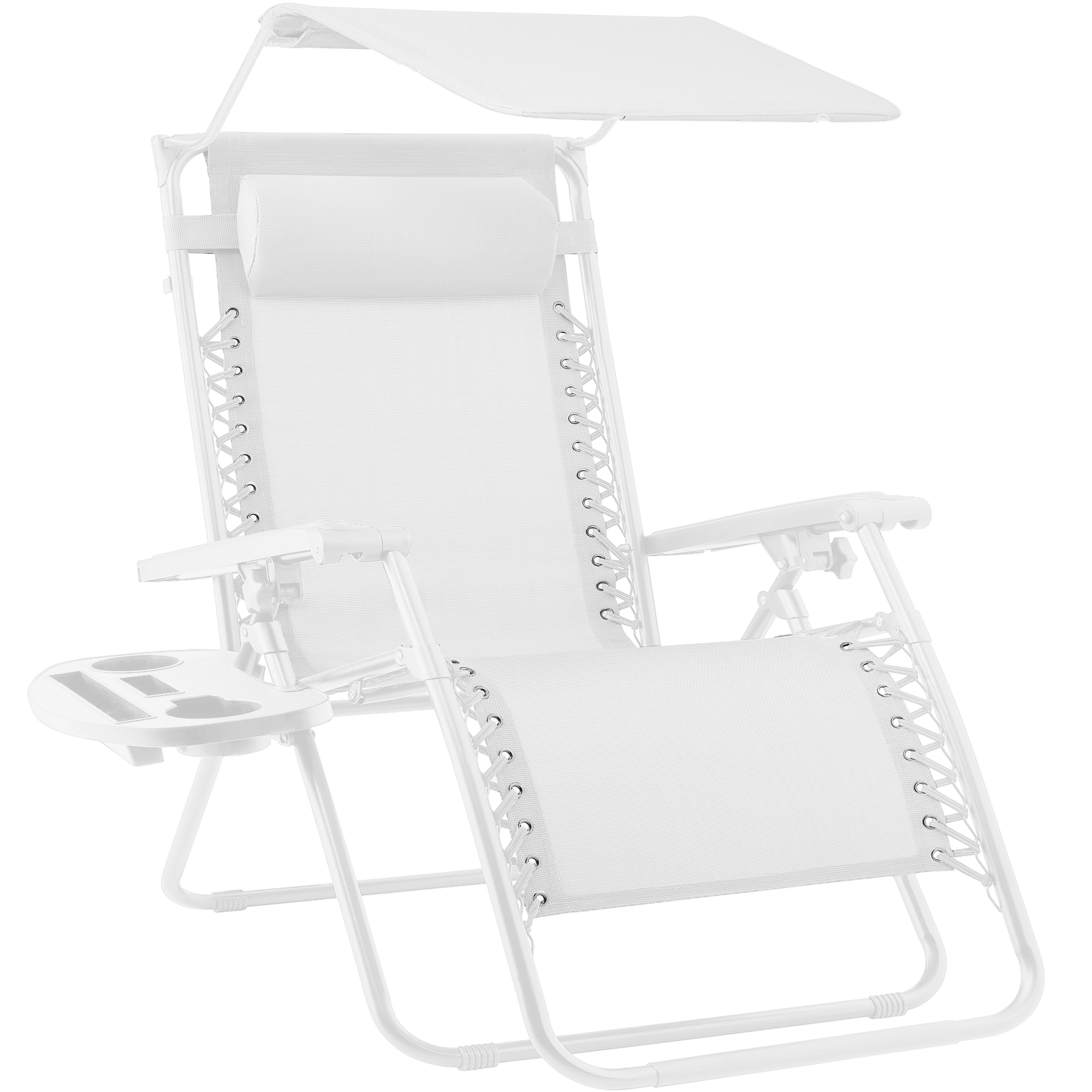 Folding Zero Gravity Chair, Patio Lounge Recliner w/ Canopy Shade, Headrest, Side Tray - Snow - Best Choice Products Online