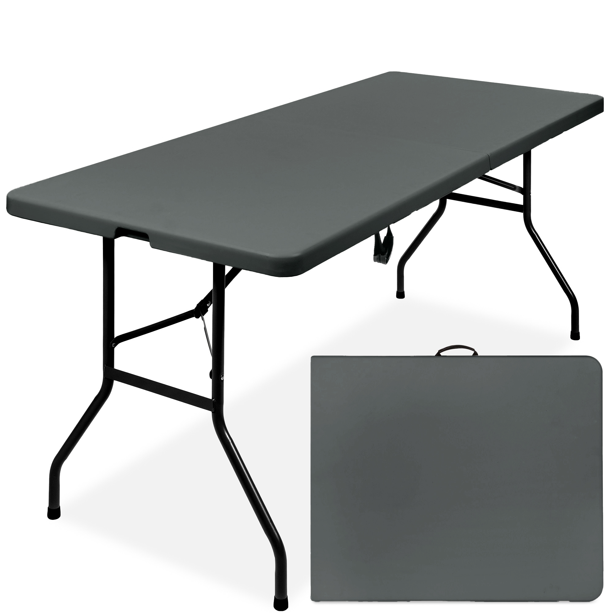6ft Portable Folding Plastic Dining Table, Indoor Outdoor w/ Handle & Lock, For Picnic, Party, Camping - Dark Gray - Best Choice Products Online